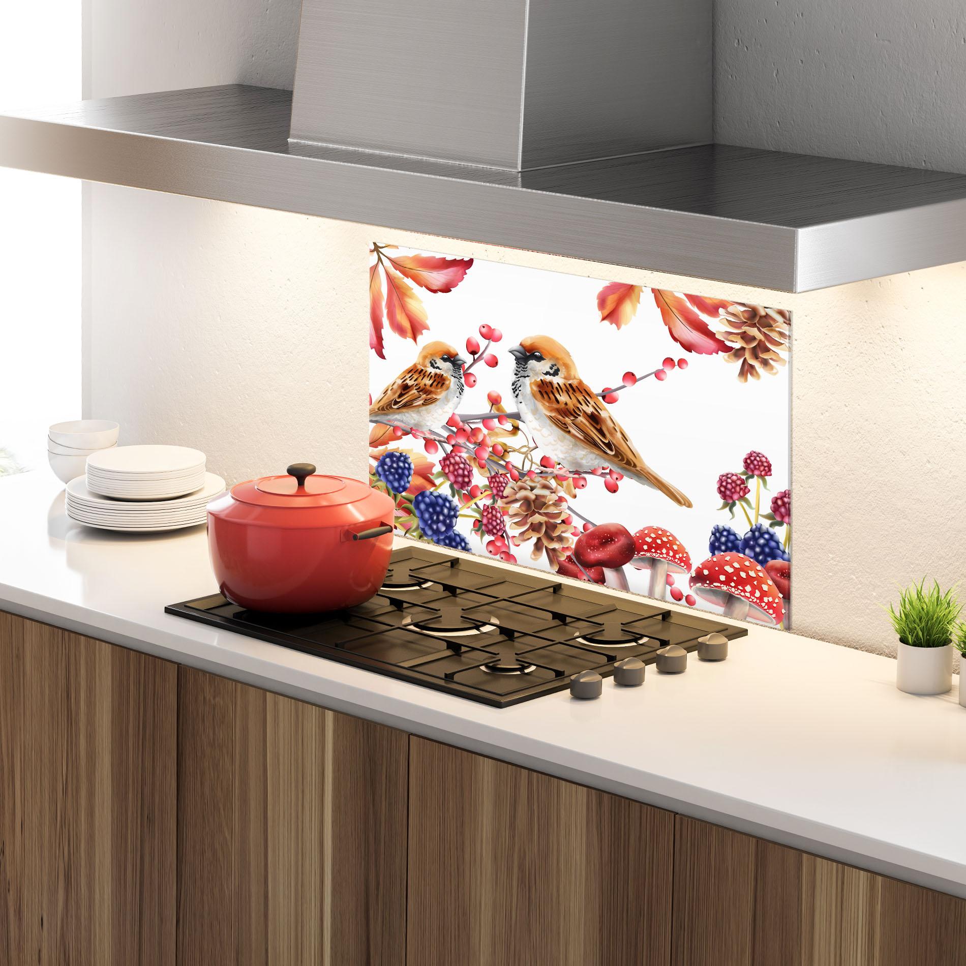 Küchenrückwand Glas Birds And Berries mockup 4