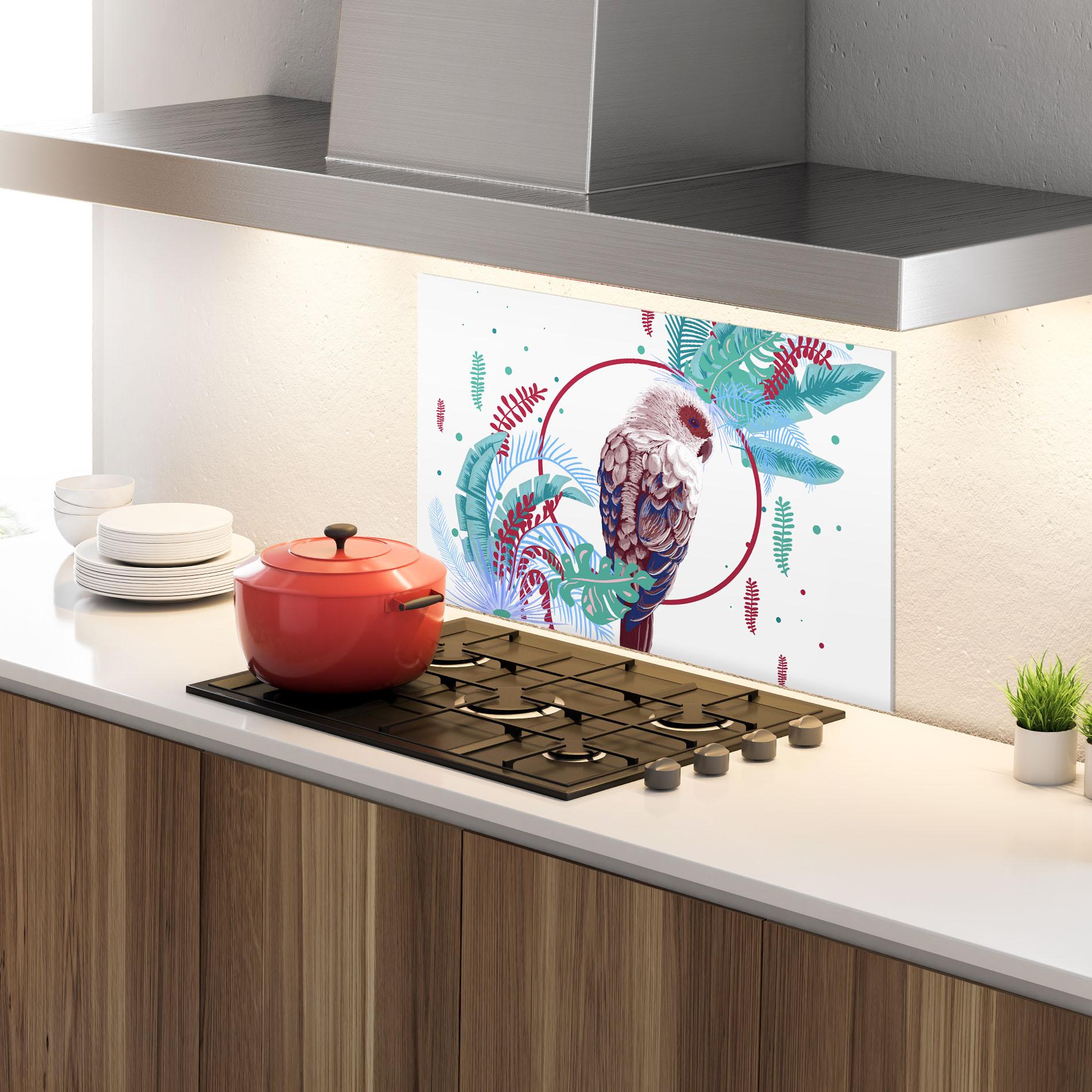 Küchenrückwand Glas Bright Bird mockup 4