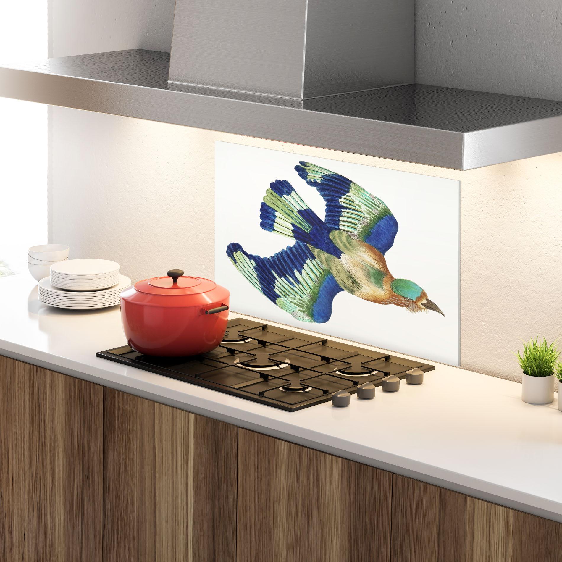 Küchenrückwand Glas Green Blue Bird mockup 4