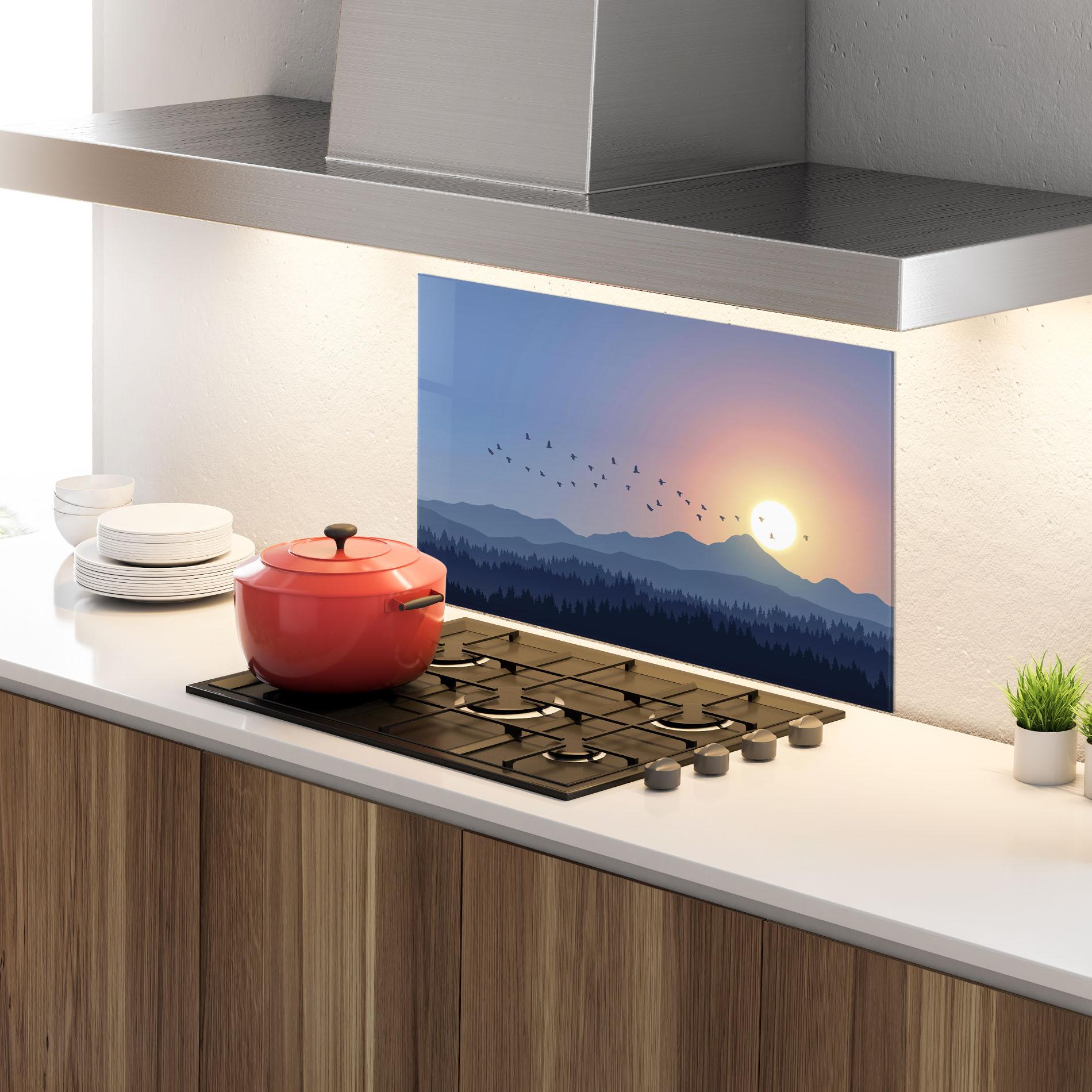 Küchenrückwand Glas Sunset Birds View mockup 4