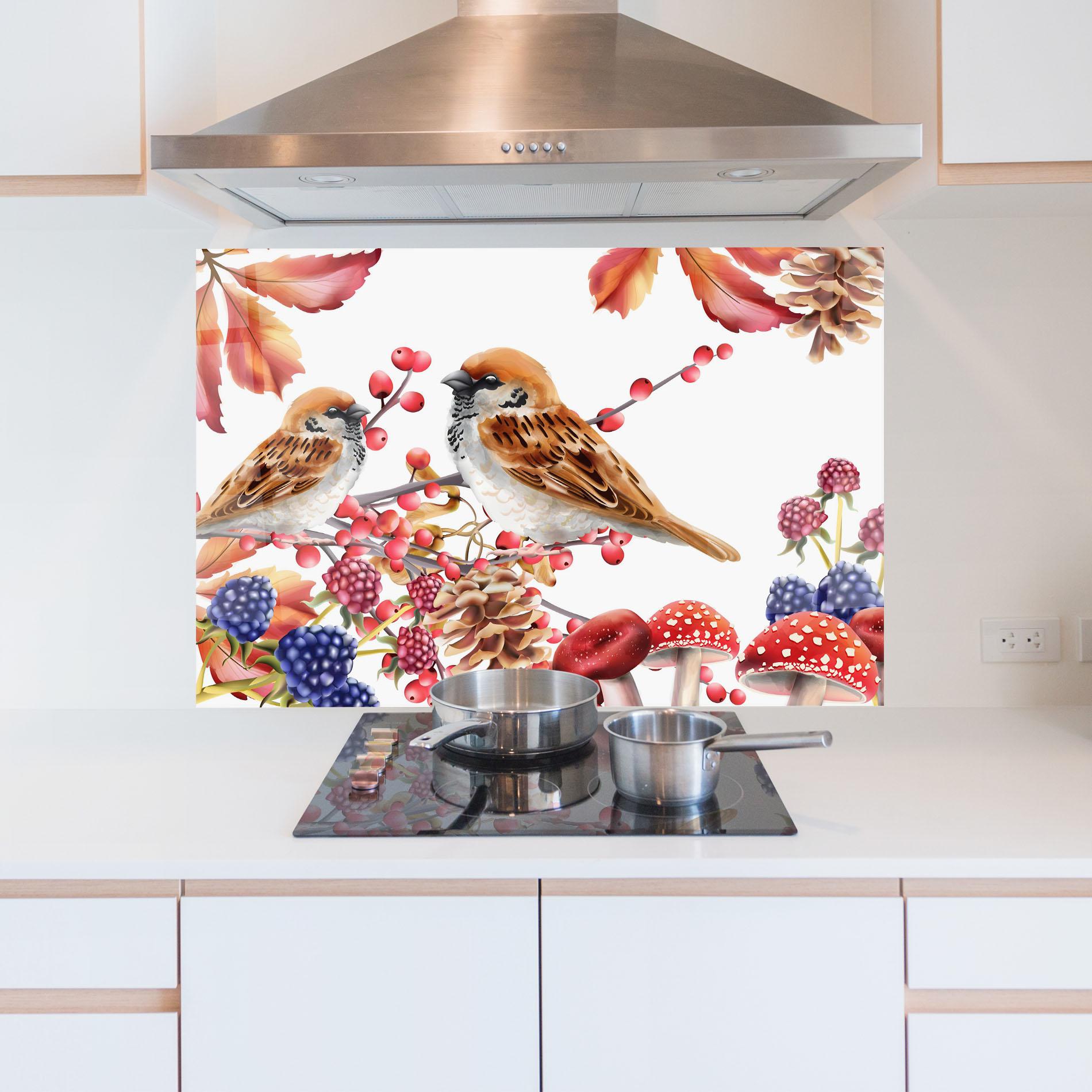 Küchenrückwand Glas Birds And Berries mockup 5