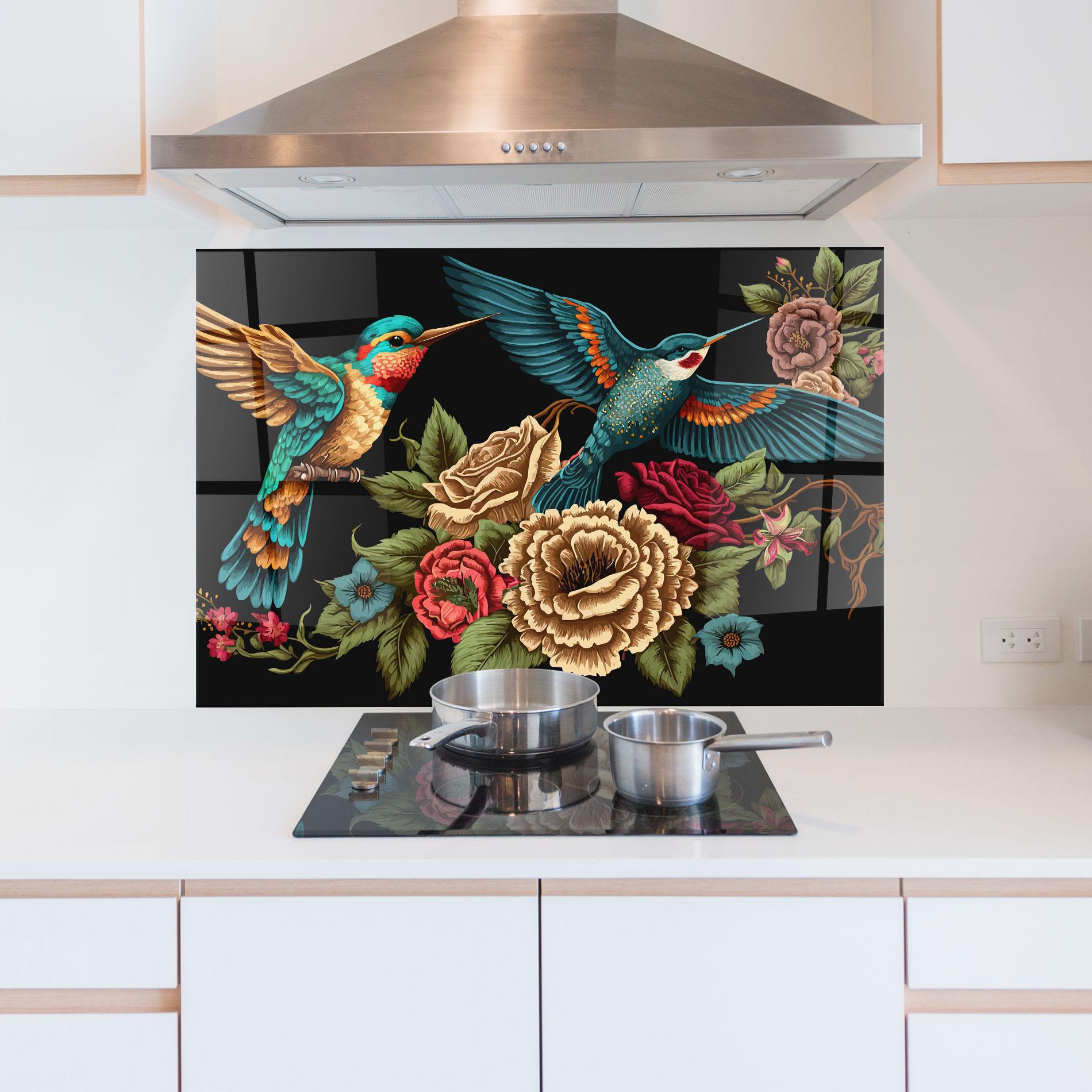 Küchenrückwand Glas Blue Birds mockup 5