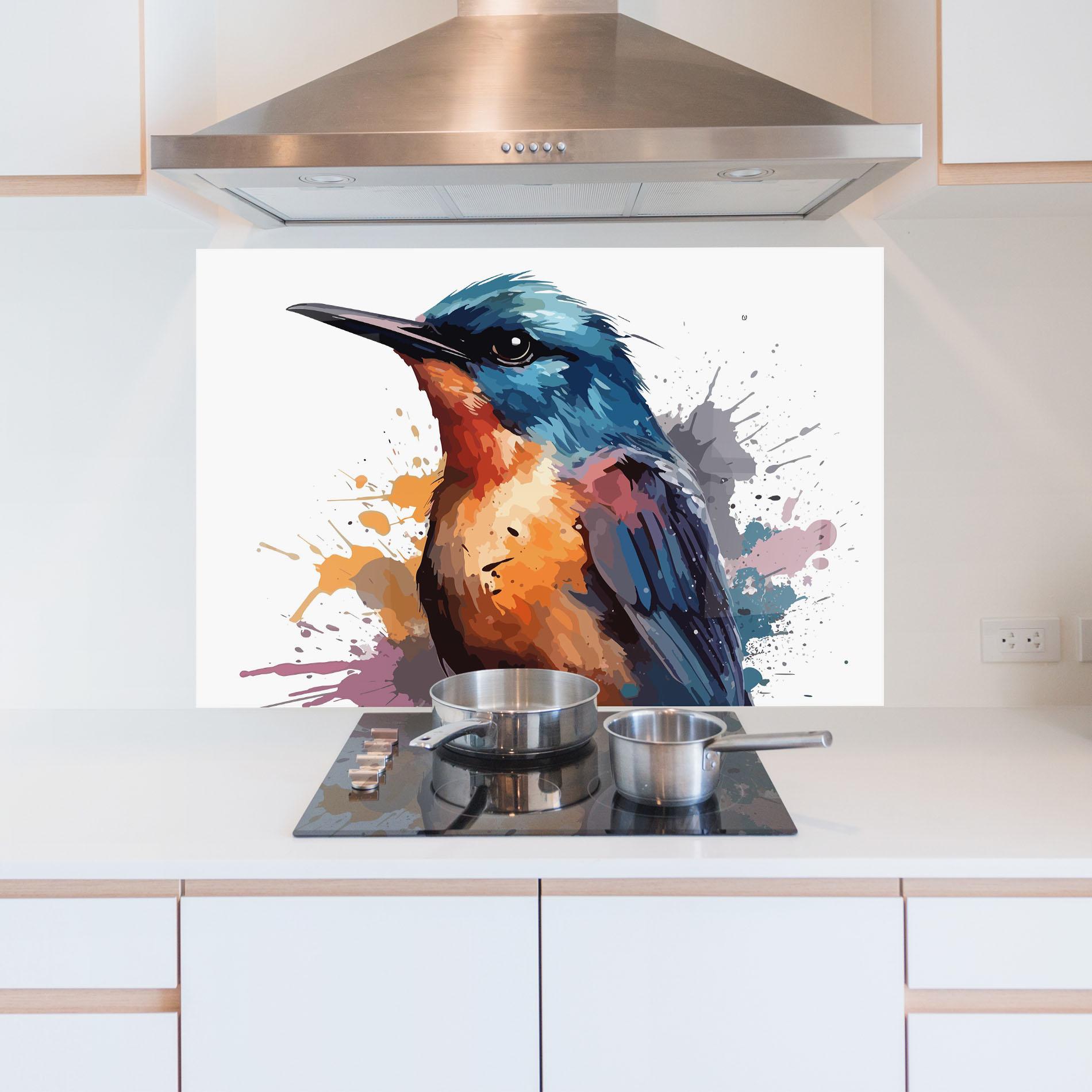 Küchenrückwand Glas Brush Style Bird mockup 5