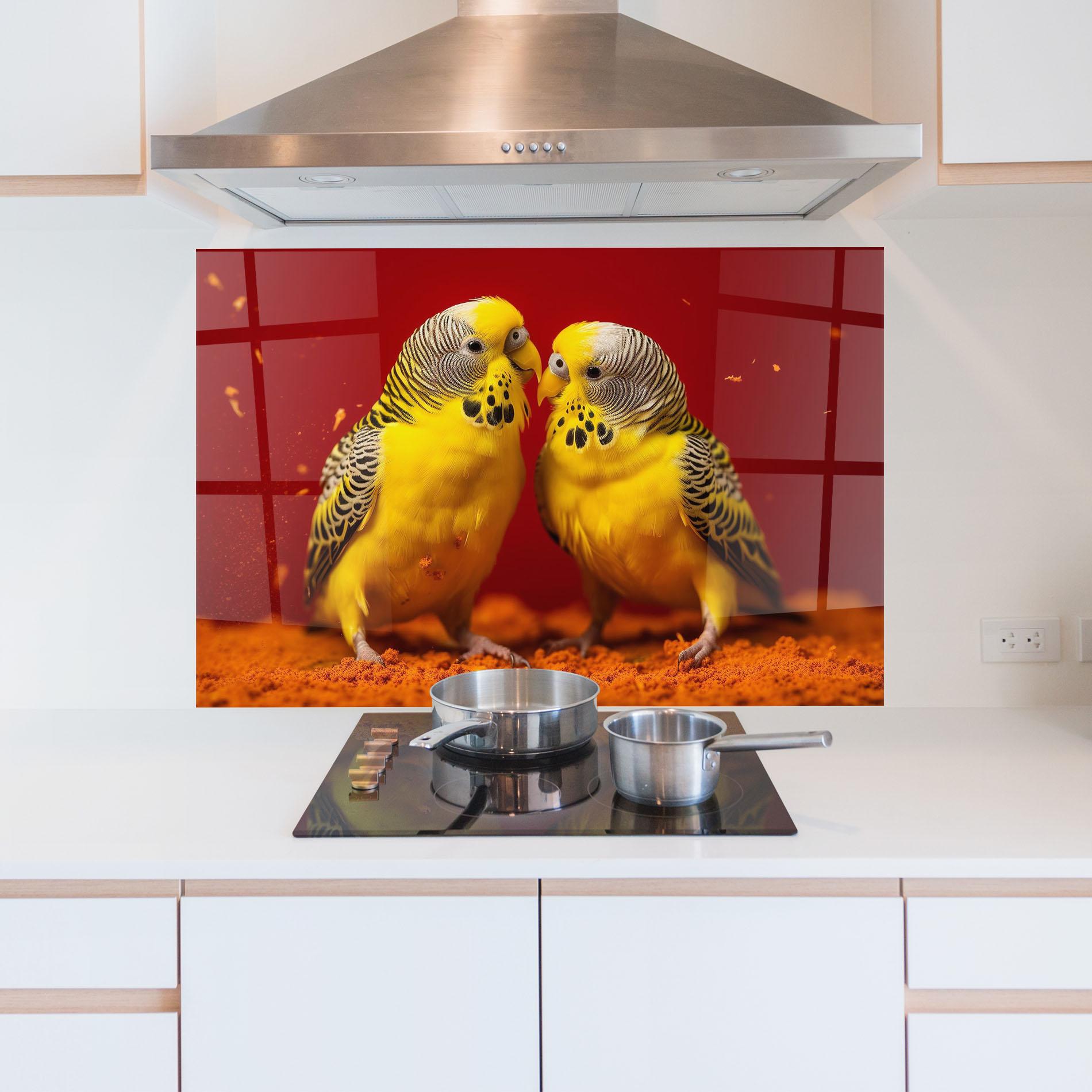 Küchenrückwand Glas Cute Yellow Birds mockup 5