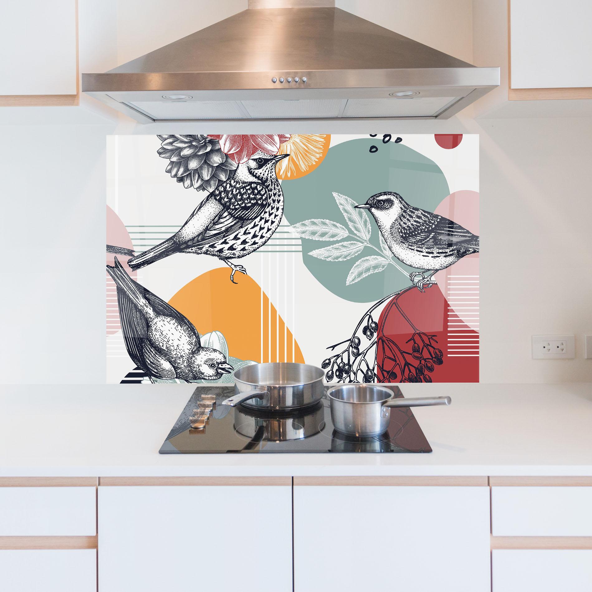 Küchenrückwand Glas Pretty Birds Collge mockup 5