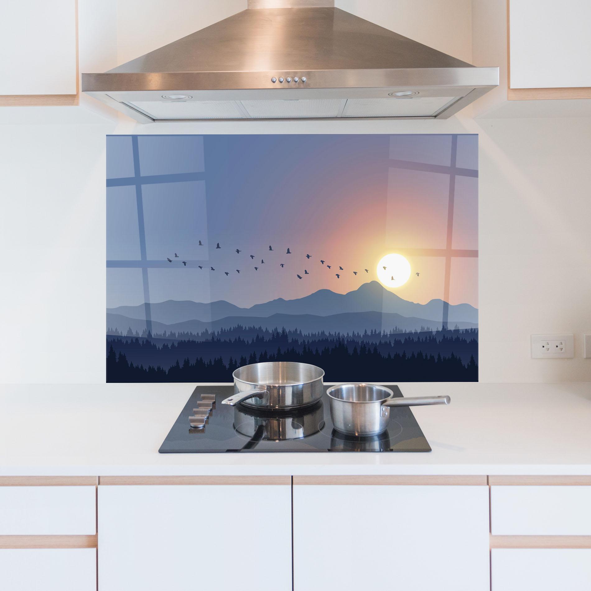 Küchenrückwand Glas Sunset Birds View mockup 5