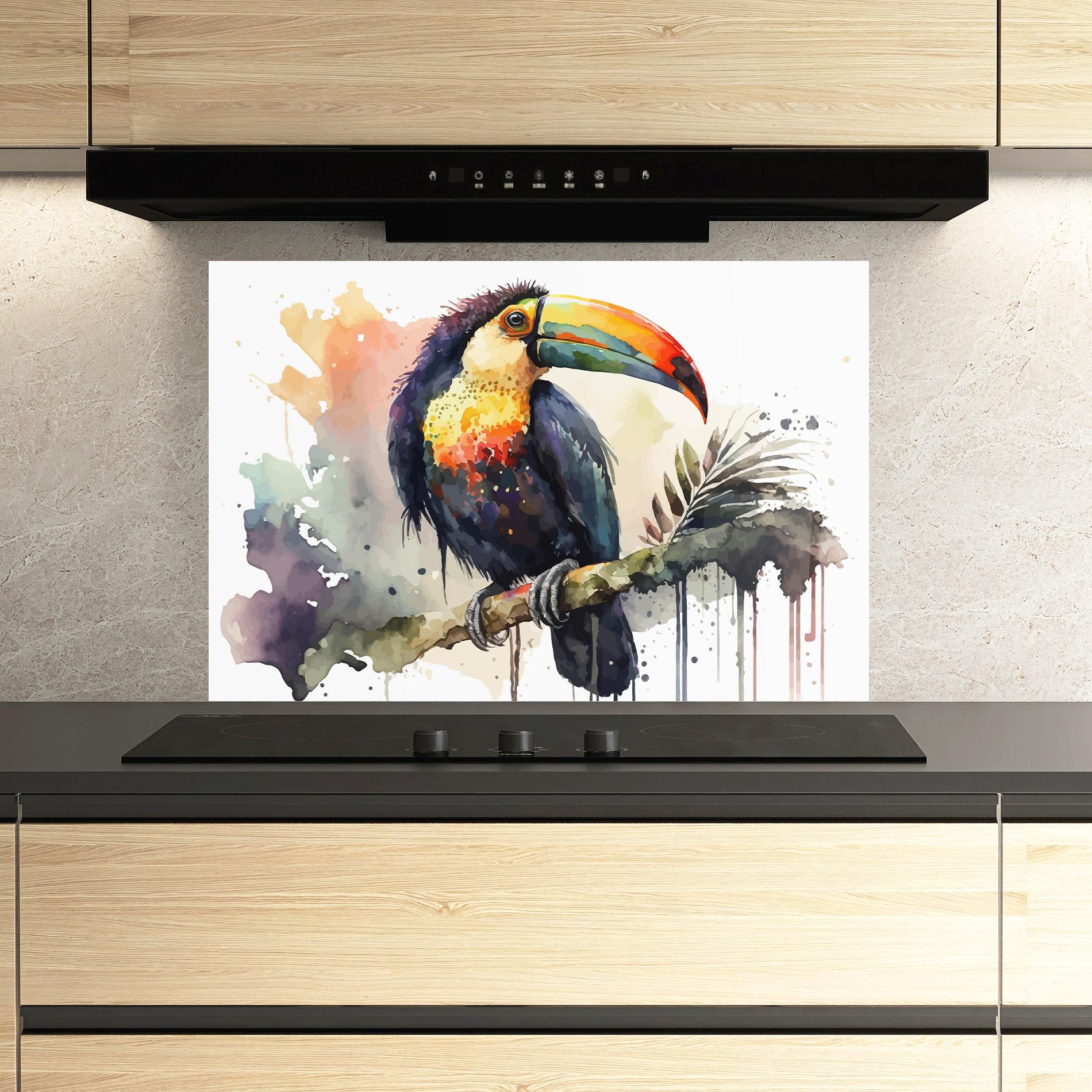 Küchenrückwand Glas Beautiful Toucan Art mockup 3