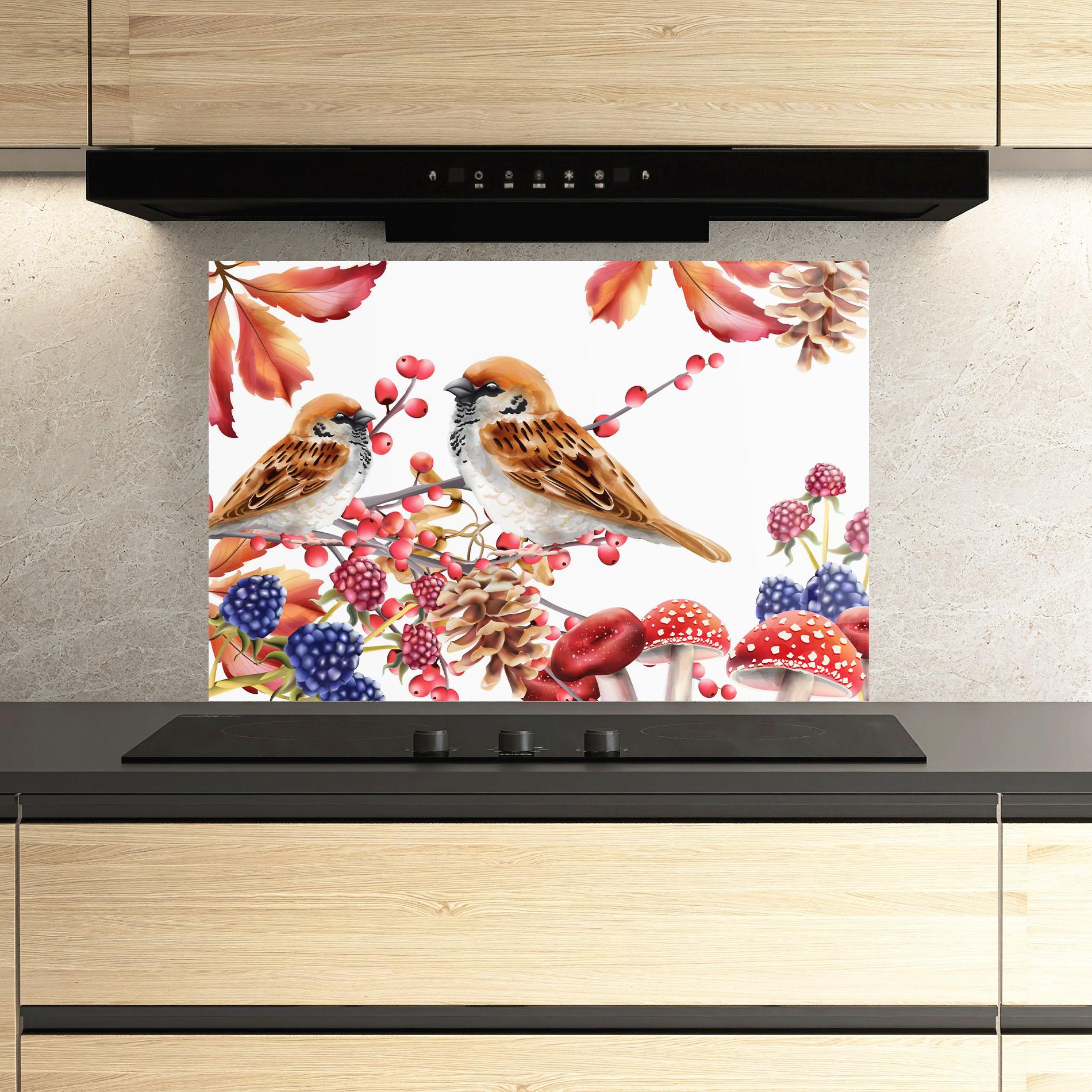 Küchenrückwand Glas Birds And Berries mockup 3