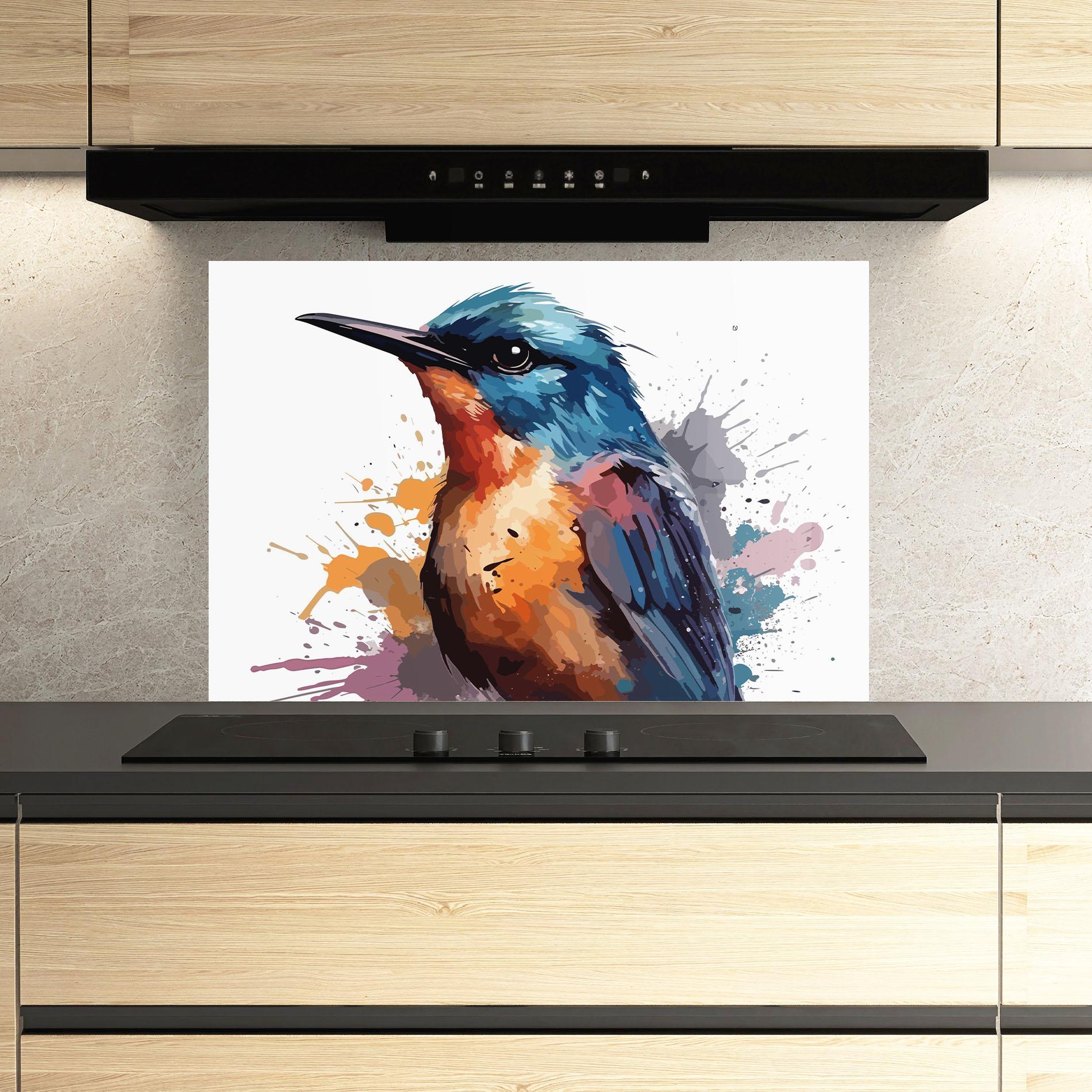 Küchenrückwand Glas Brush Style Bird mockup 3