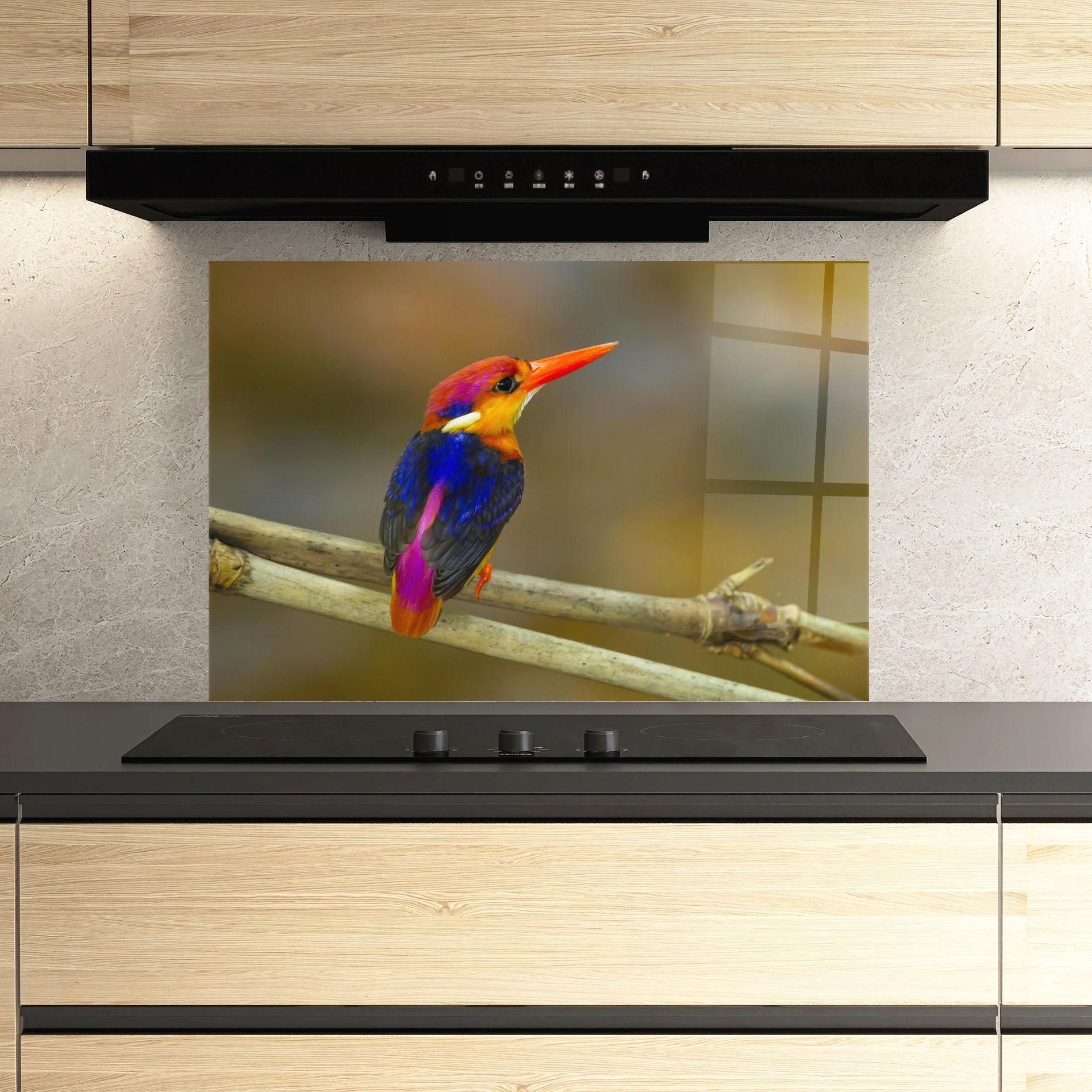 Küchenrückwand Glas Colorful Bird mockup 3