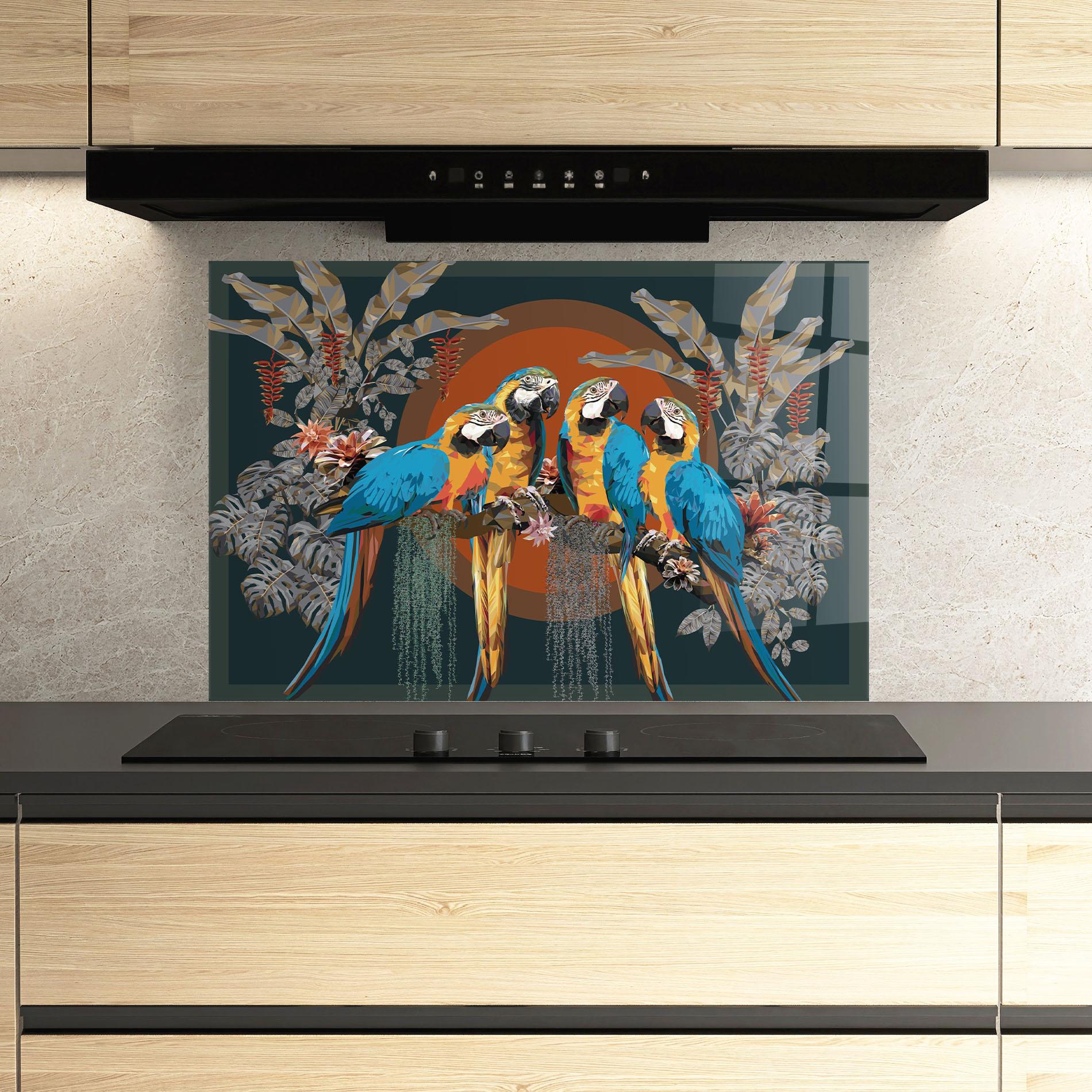 Küchenrückwand Glas Parrot Couples mockup 3