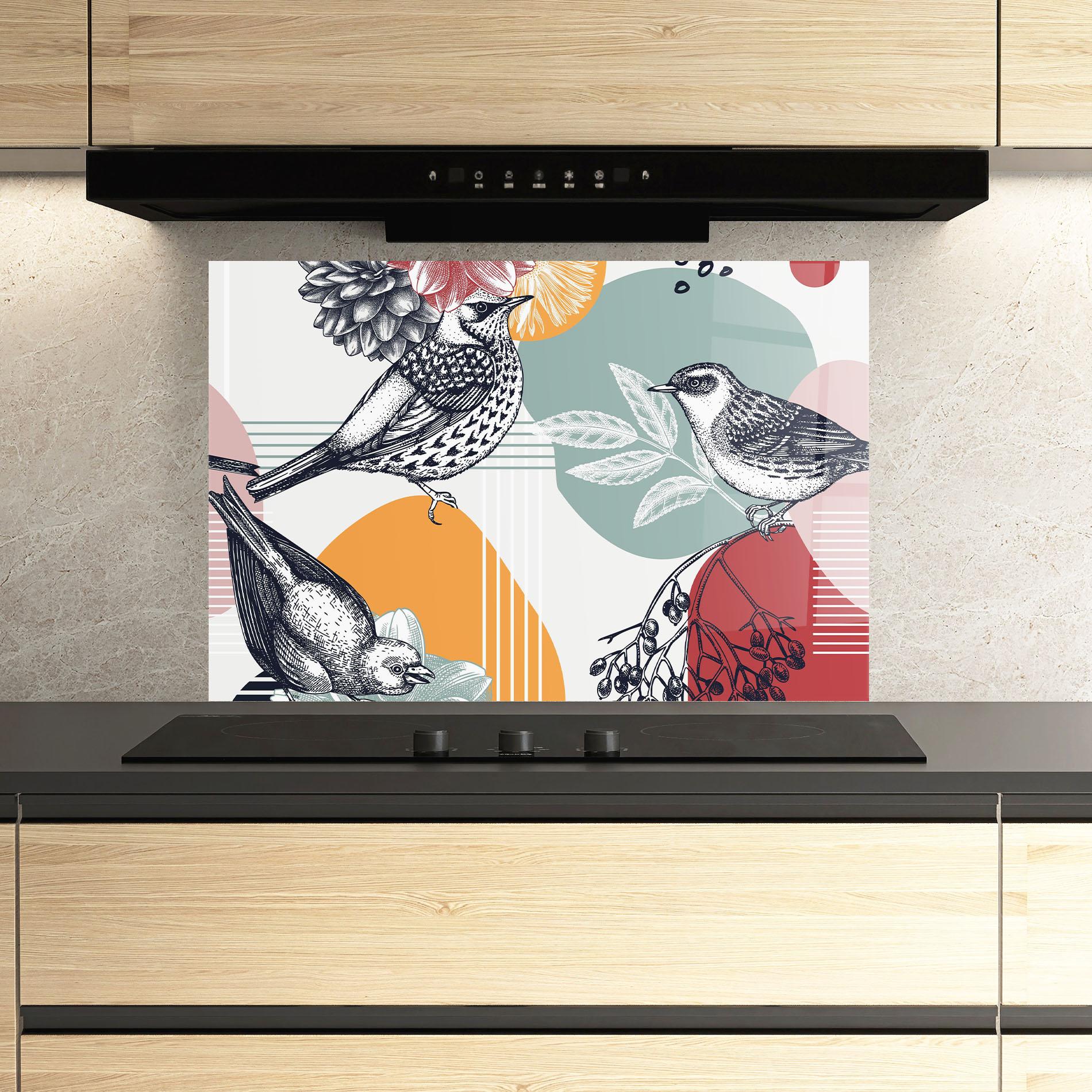 Küchenrückwand Glas Pretty Birds Collge mockup 3