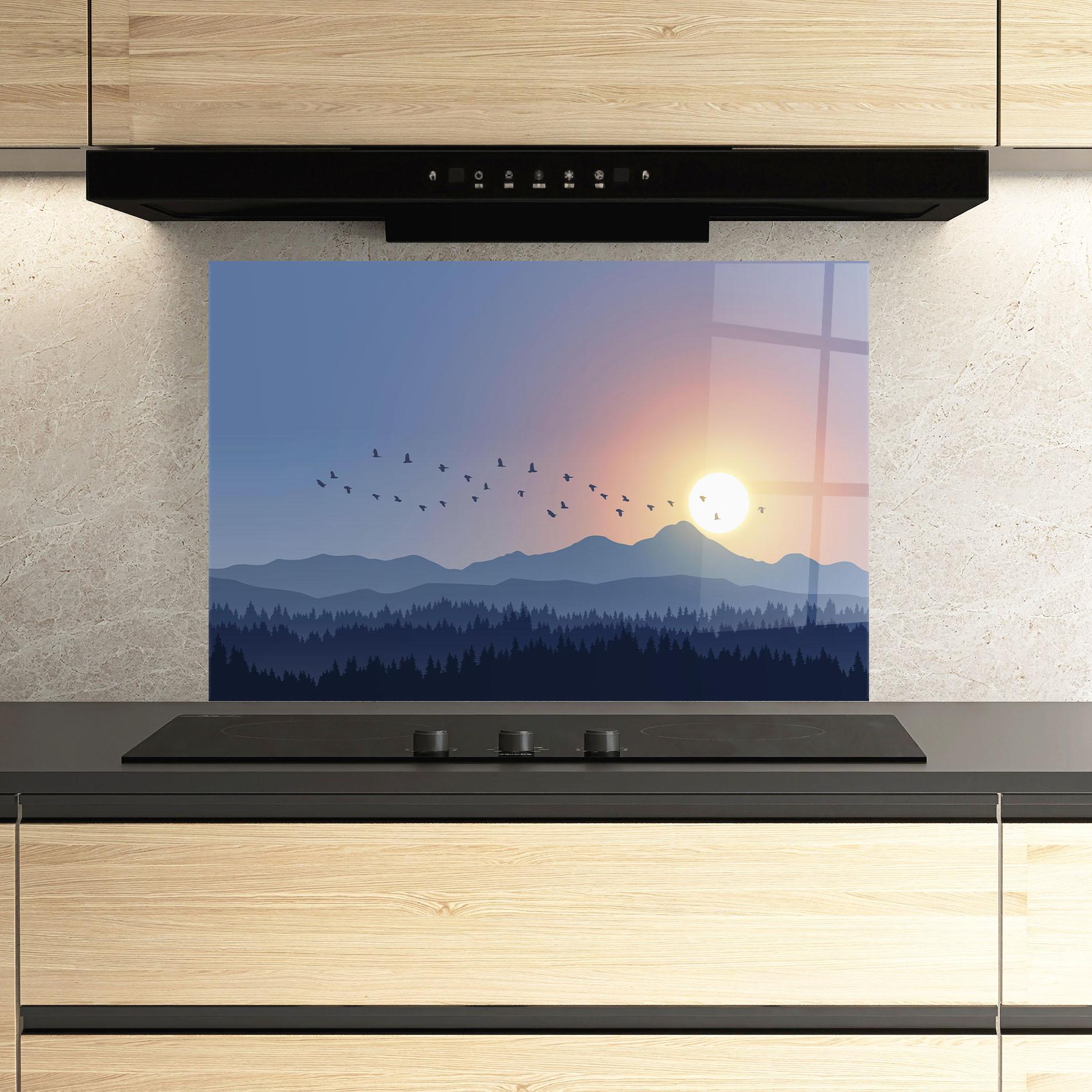 Küchenrückwand Glas Sunset Birds View mockup 3