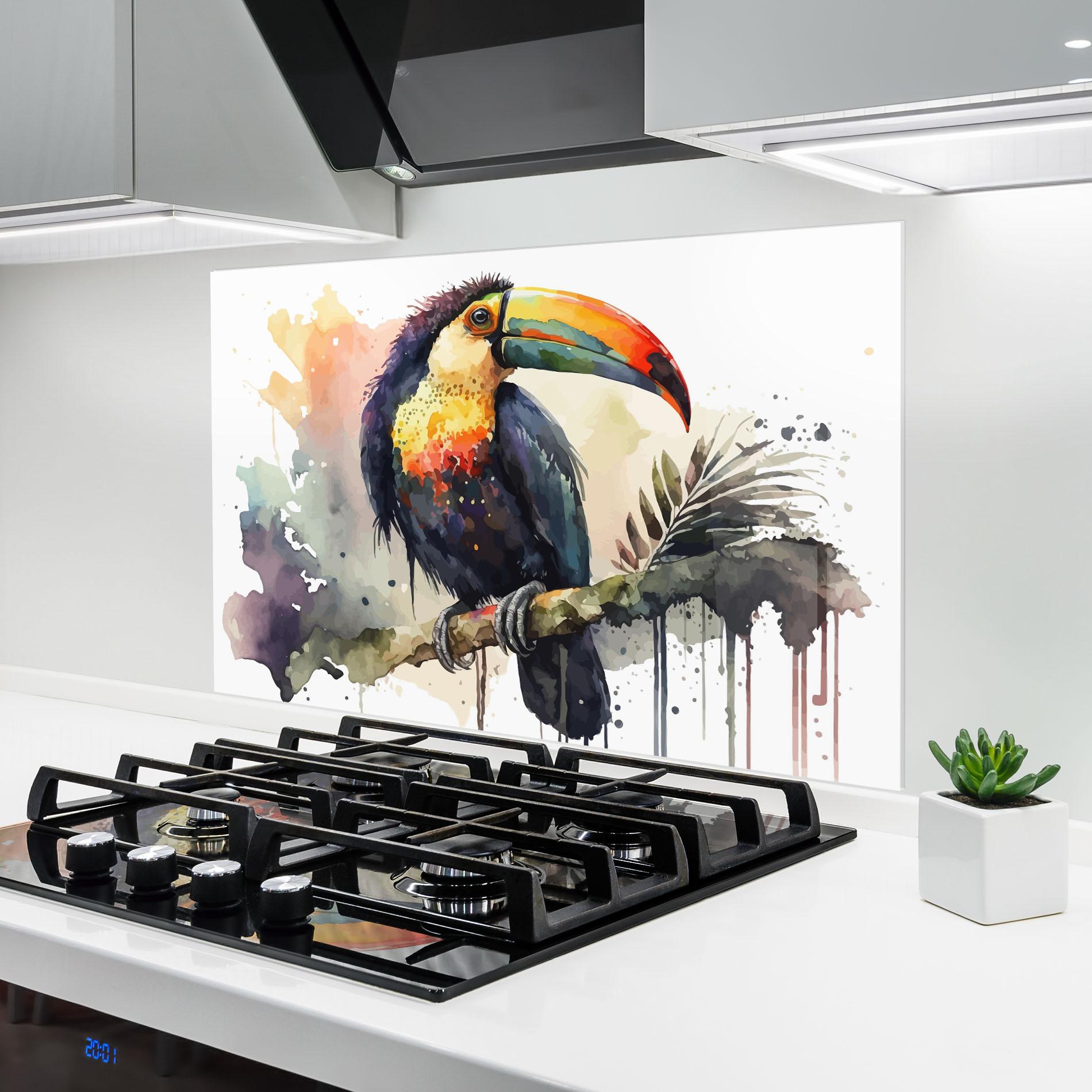 Küchenrückwand Glas Beautiful Toucan Art mockup 6