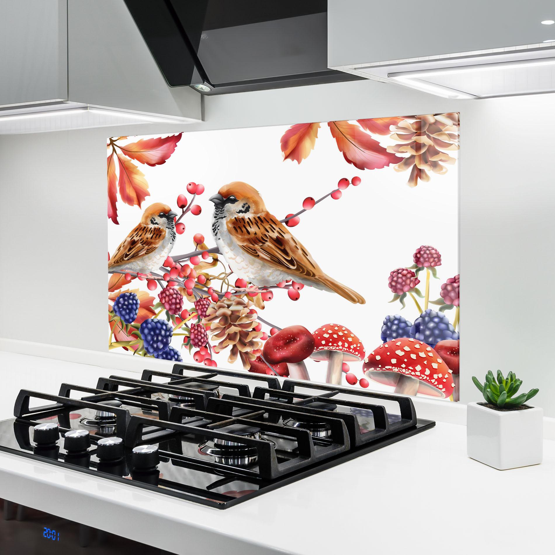 Küchenrückwand Glas Birds And Berries mockup 6