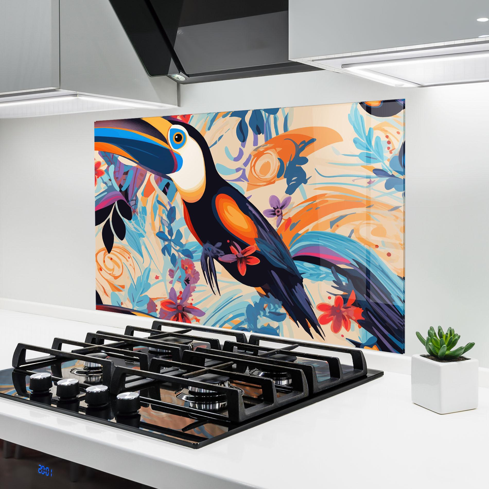 Küchenrückwand Glas Colorful Toucan mockup 6