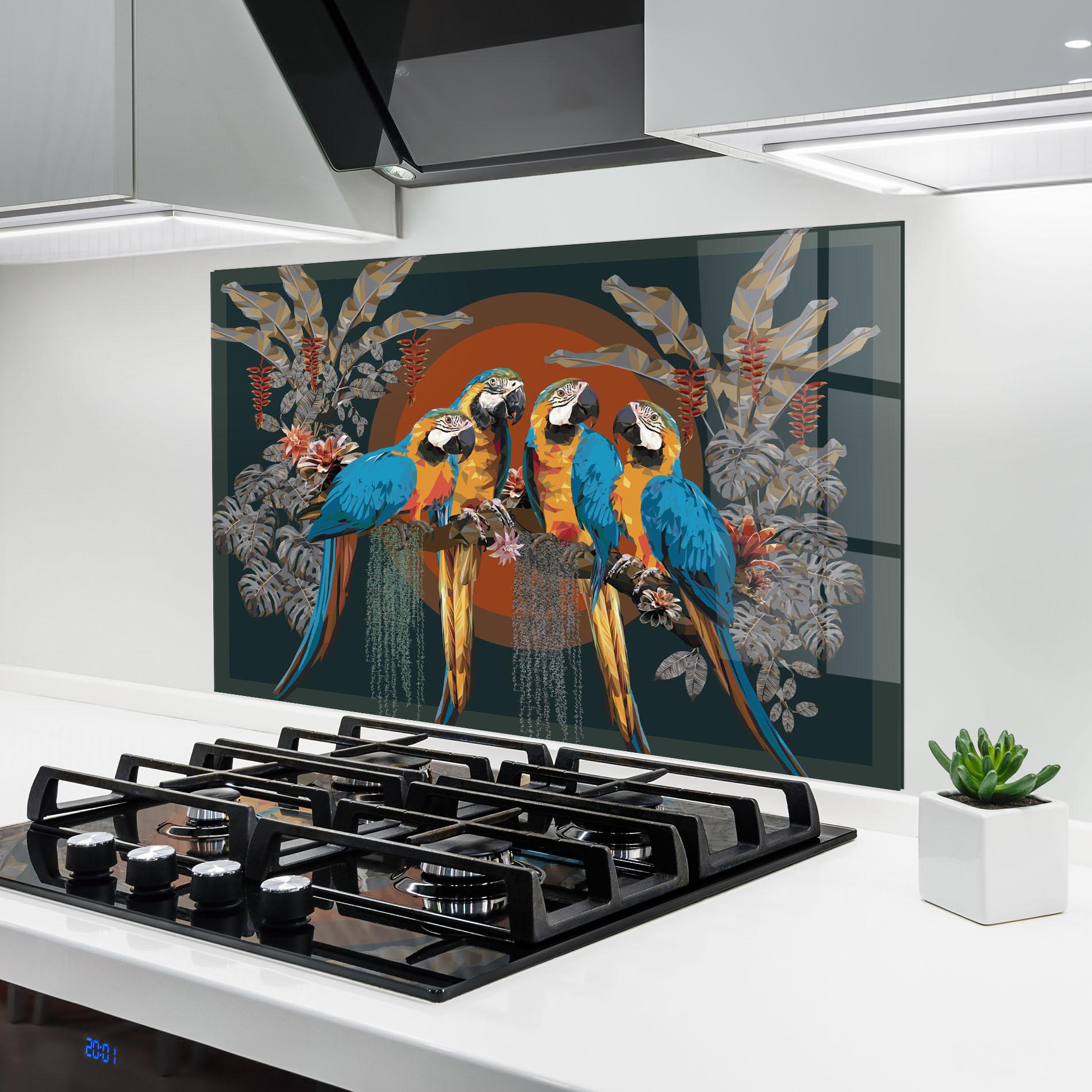 Küchenrückwand Glas Parrot Couples mockup 6