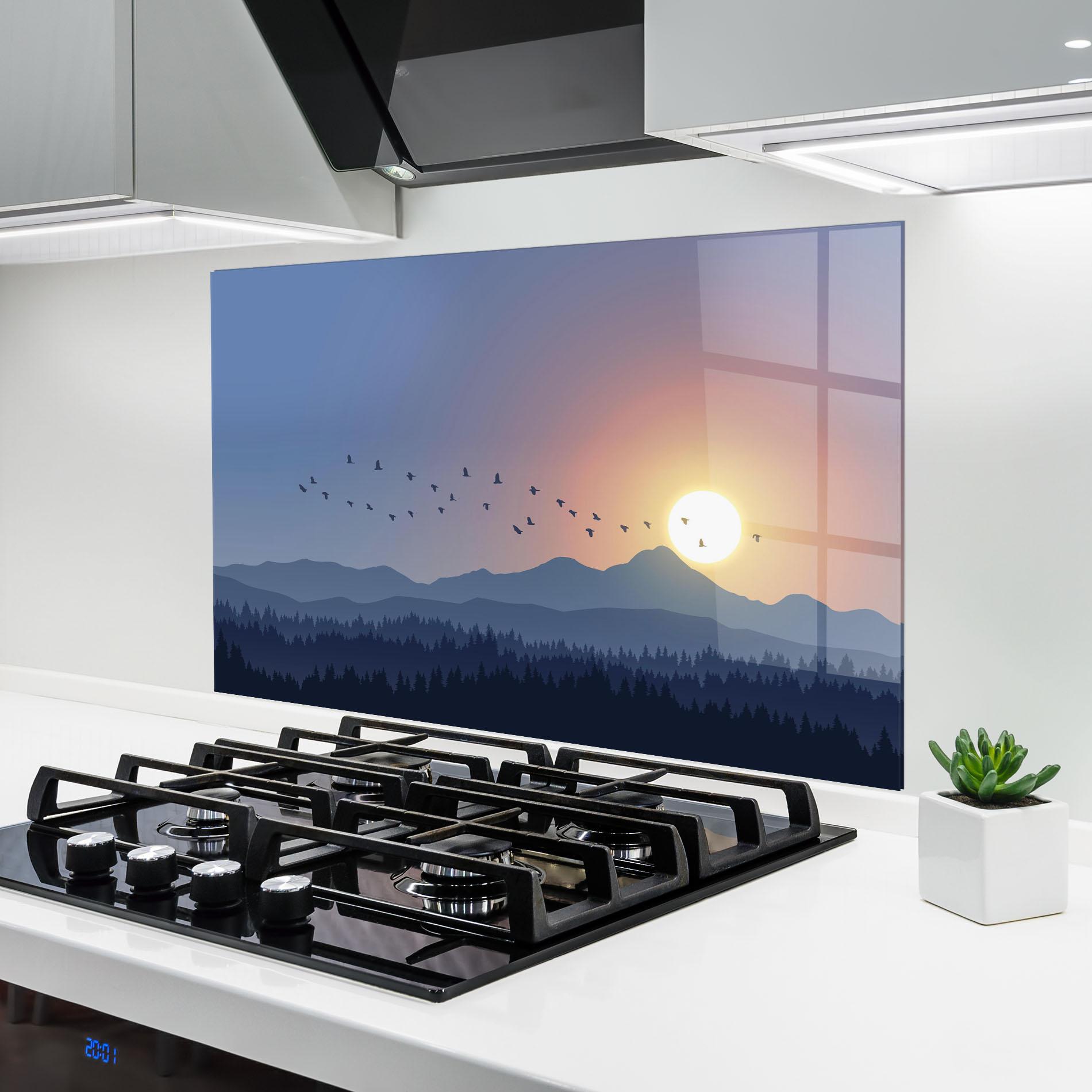 Küchenrückwand Glas Sunset Birds View mockup 6