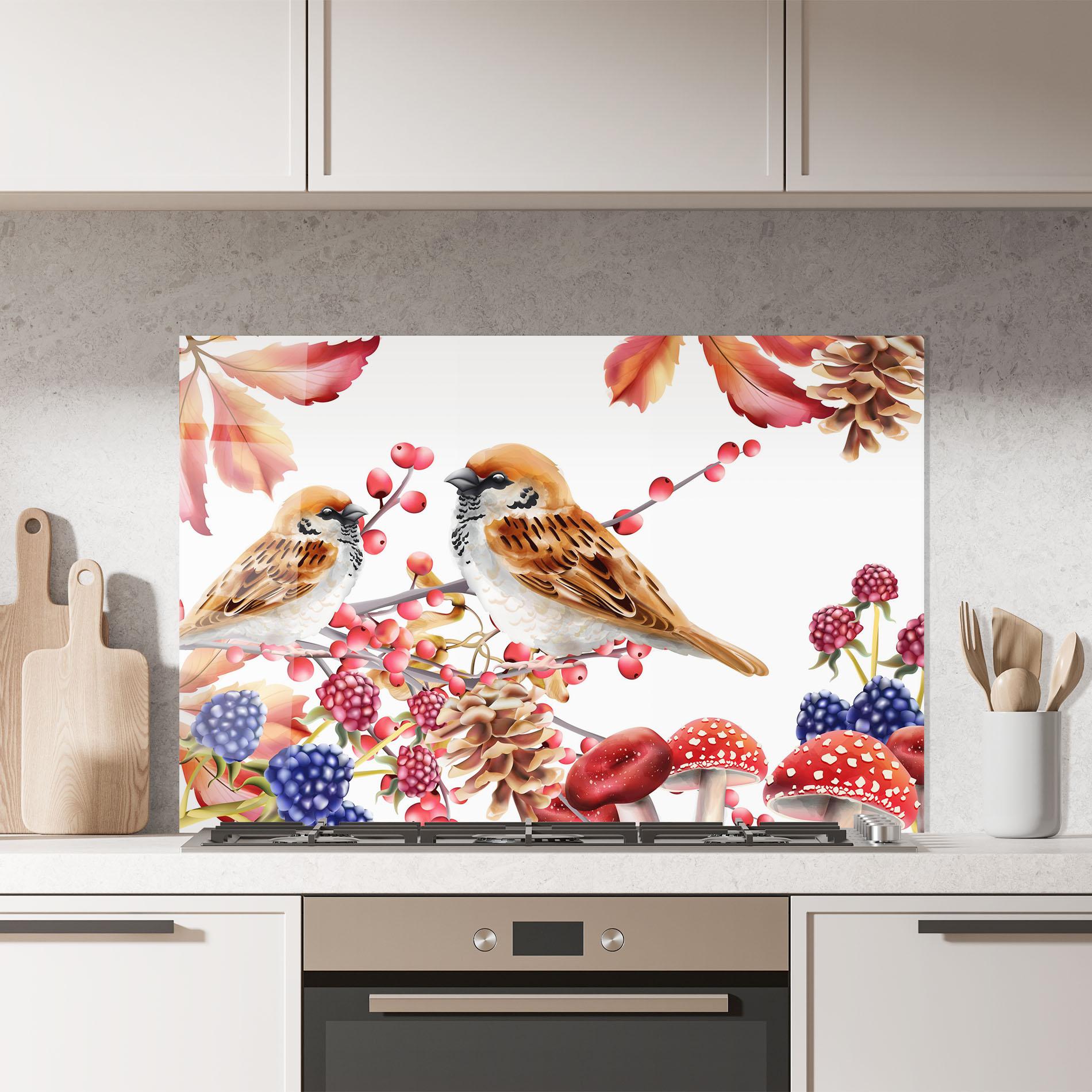 Küchenrückwand Glas Birds And Berries mockup 7