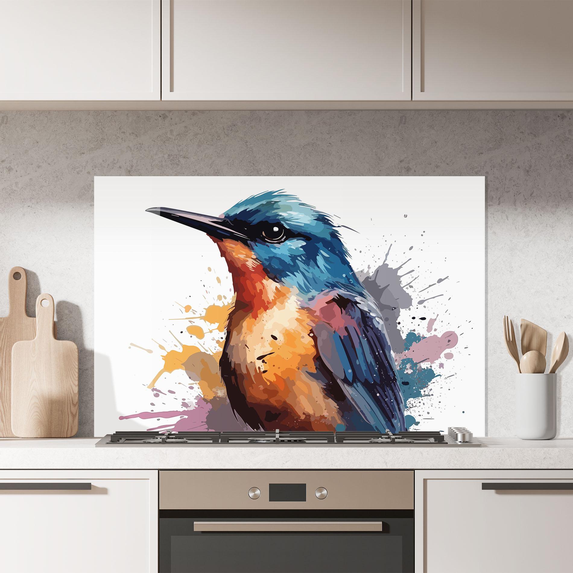 Küchenrückwand Glas Brush Style Bird mockup 7