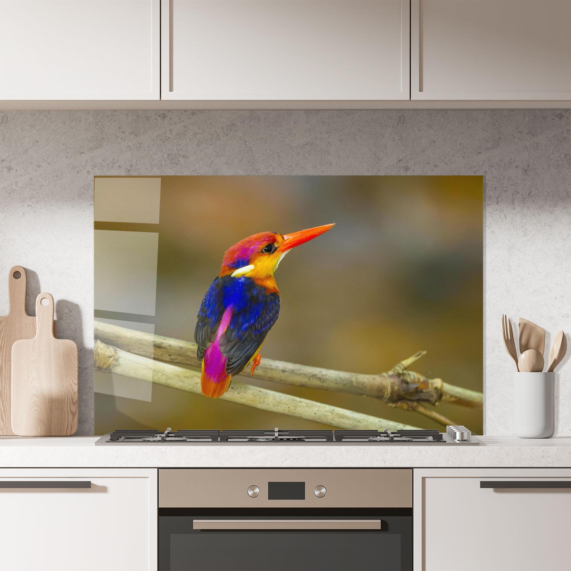 Küchenrückwand Glas Colorful Bird mockup 7