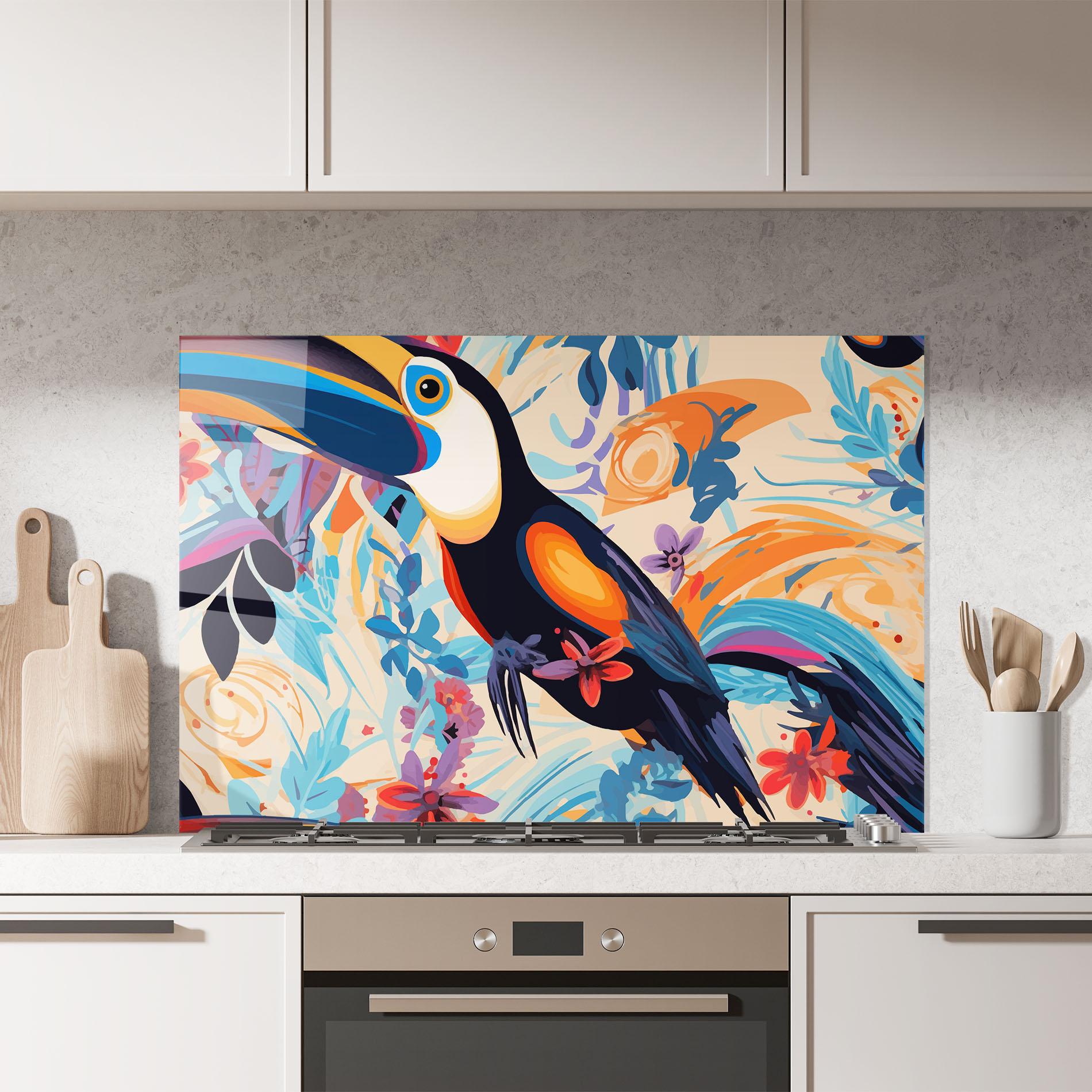 Küchenrückwand Glas Colorful Toucan mockup 7