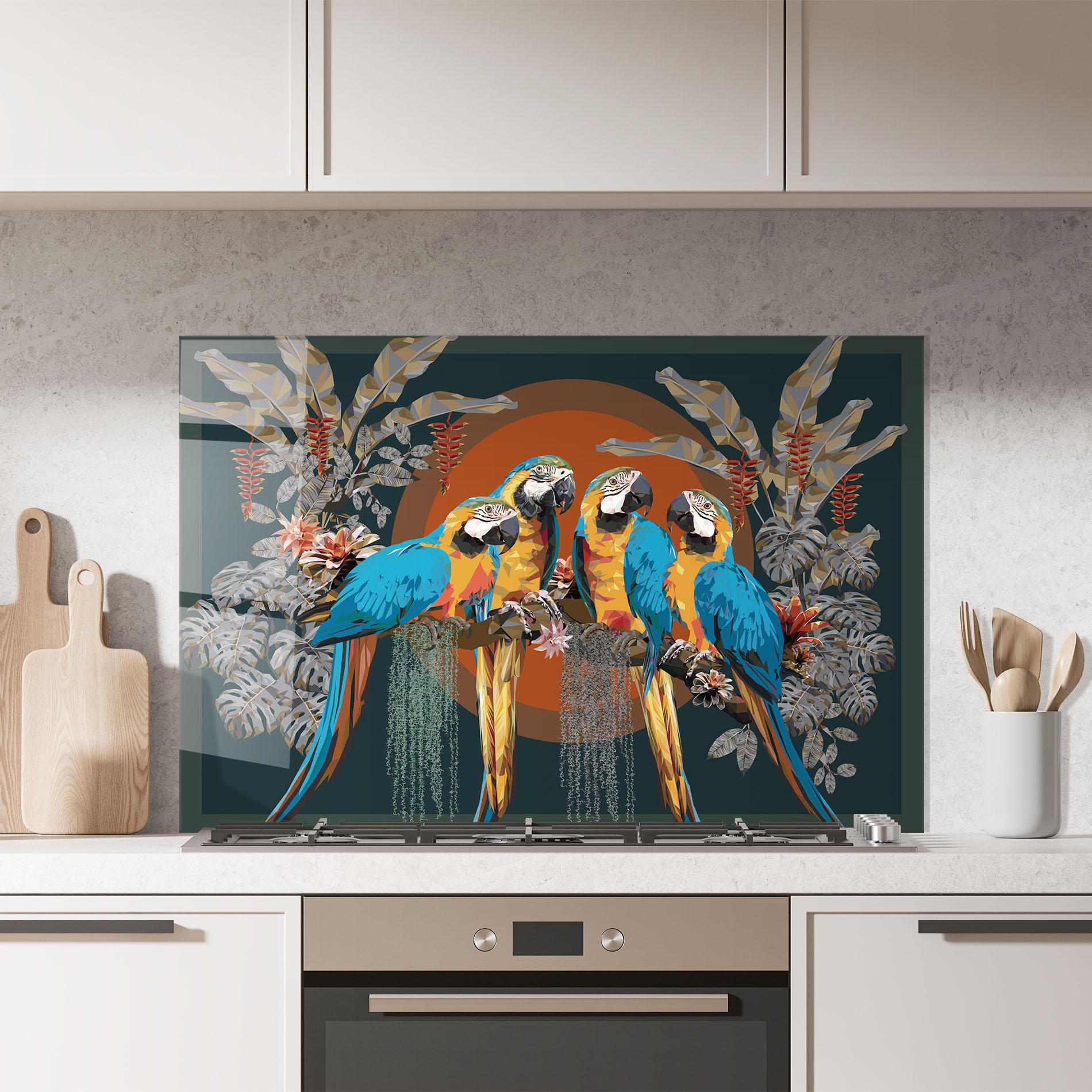 Küchenrückwand Glas Parrot Couples mockup 7