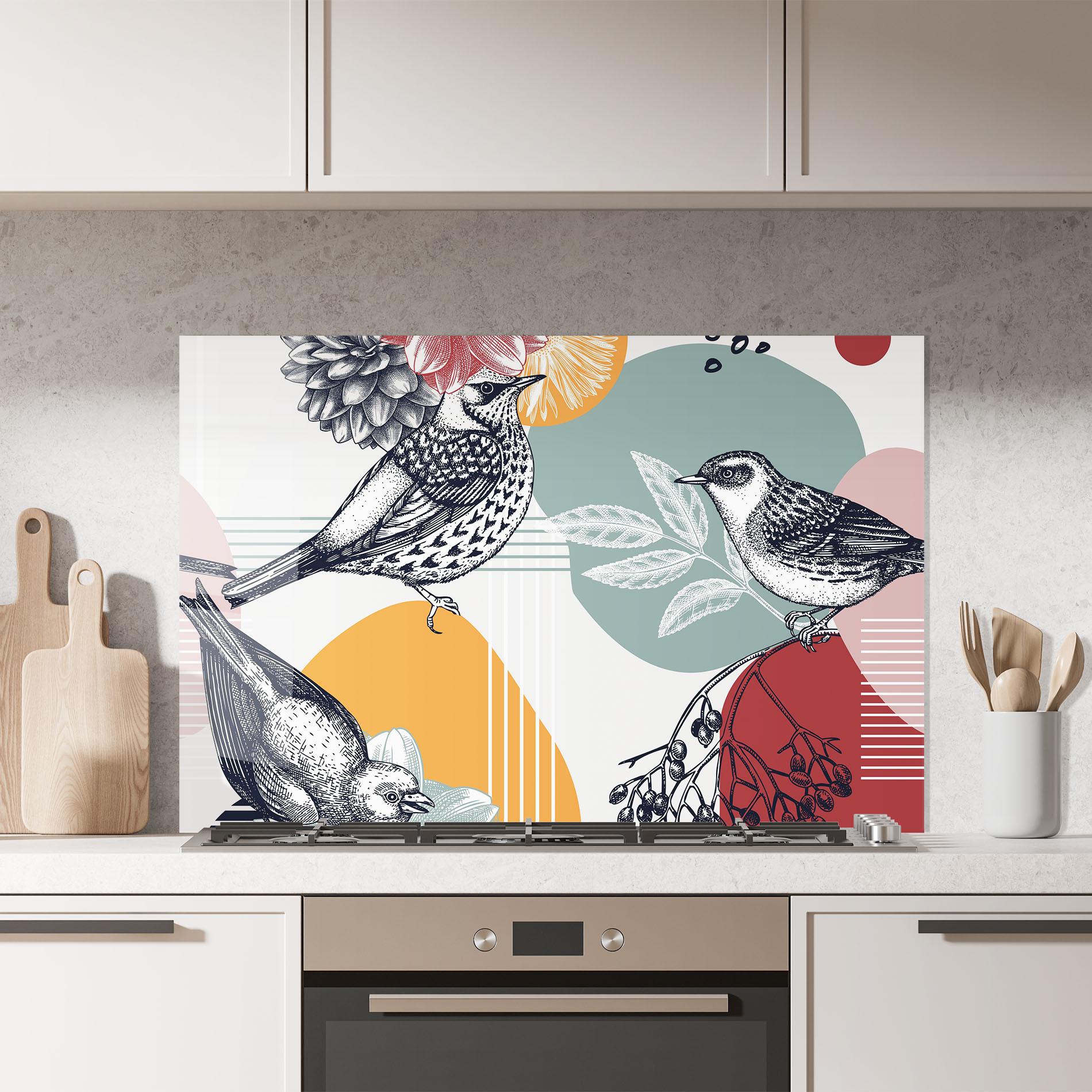 Küchenrückwand Glas Pretty Birds Collge mockup 7
