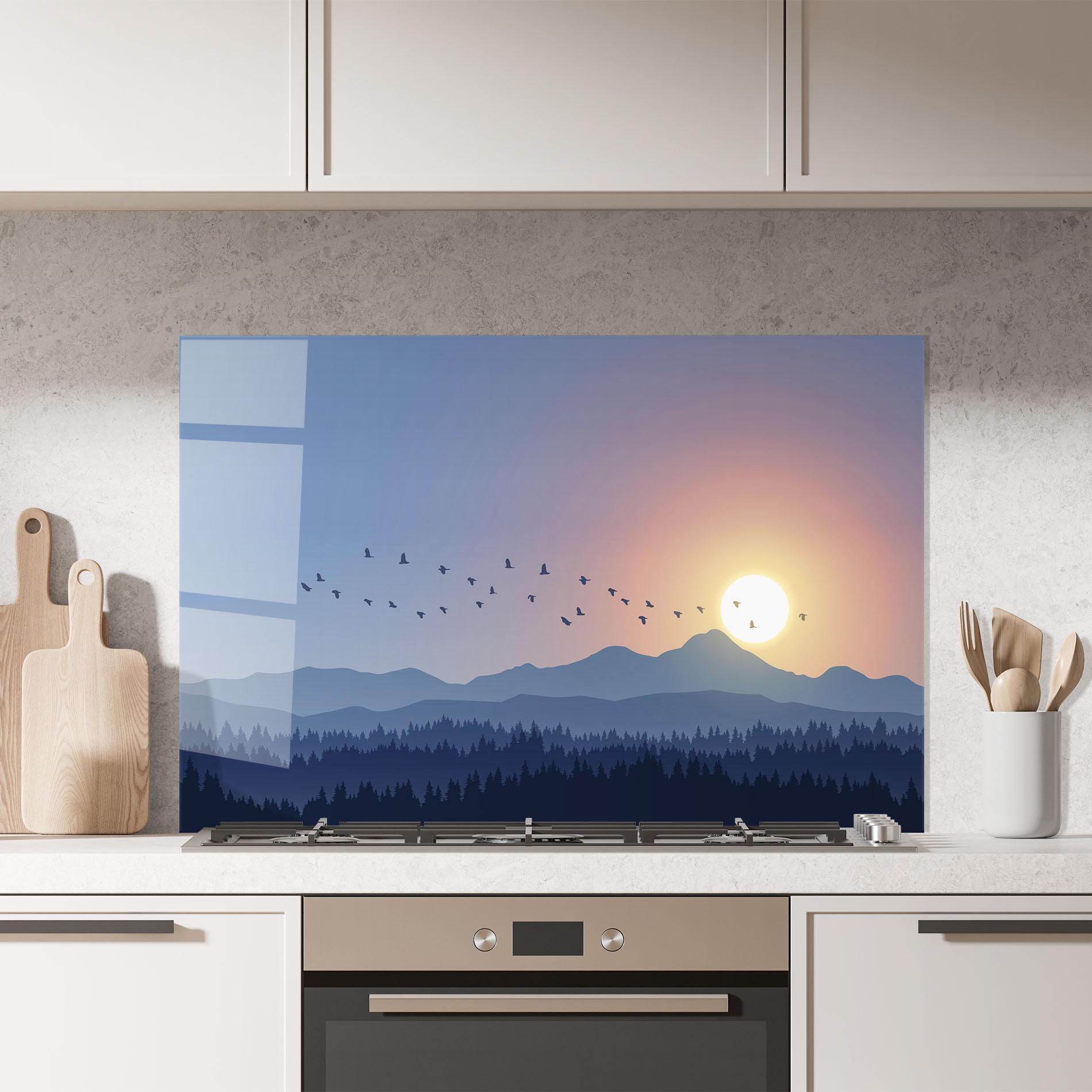 Küchenrückwand Glas Sunset Birds View mockup 7