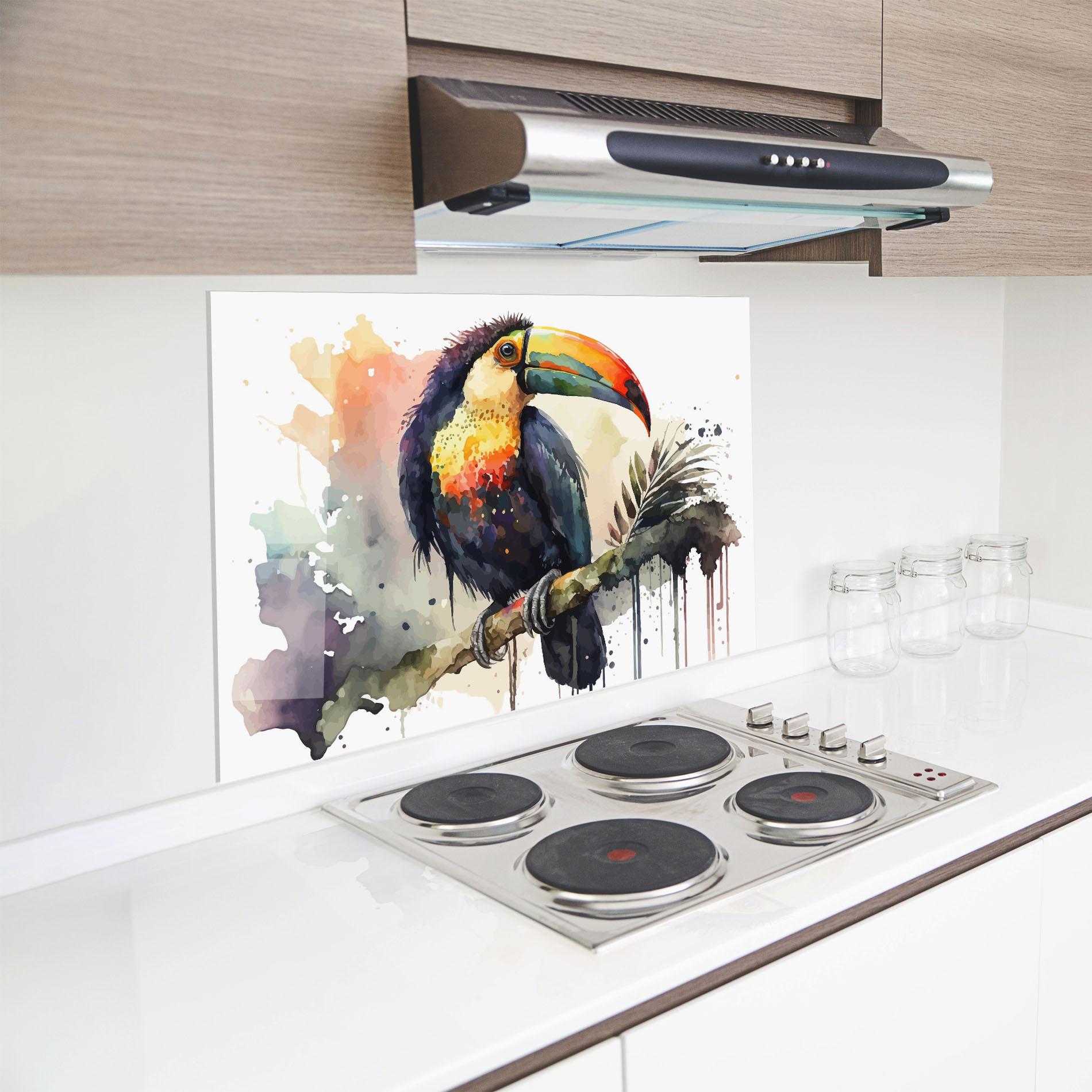 Küchenrückwand Glas Beautiful Toucan Art mockup 8