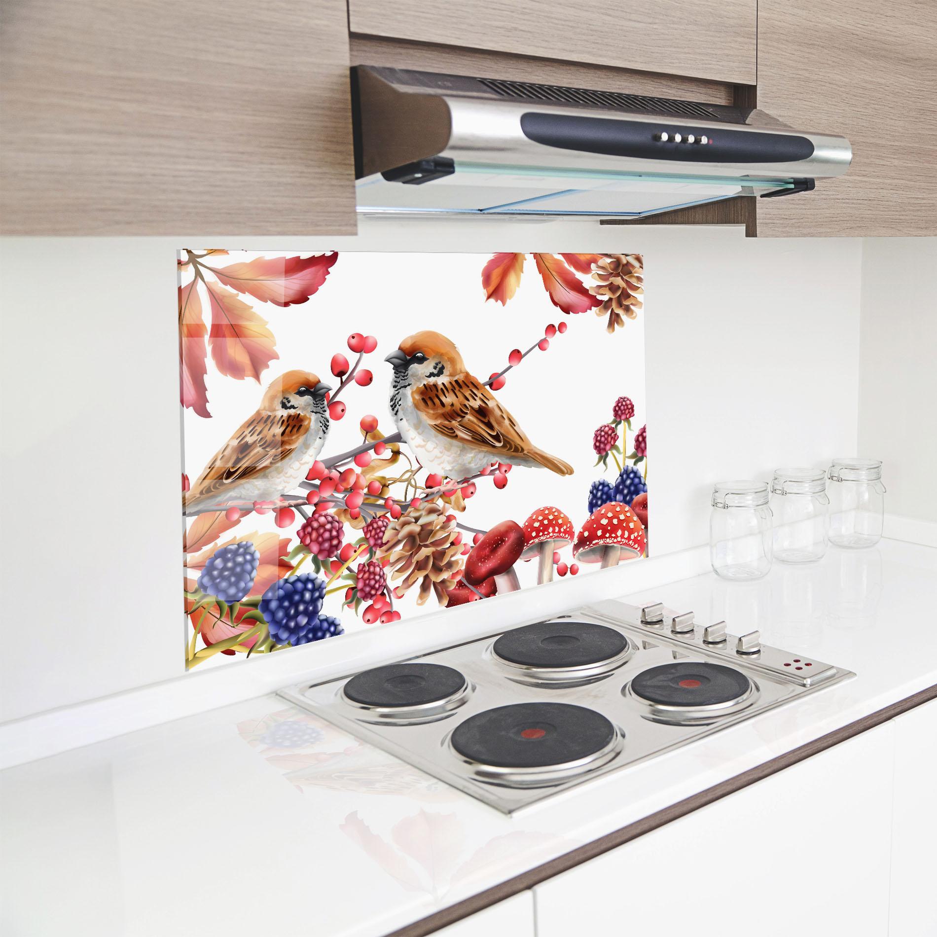 Küchenrückwand Glas Birds And Berries mockup 8