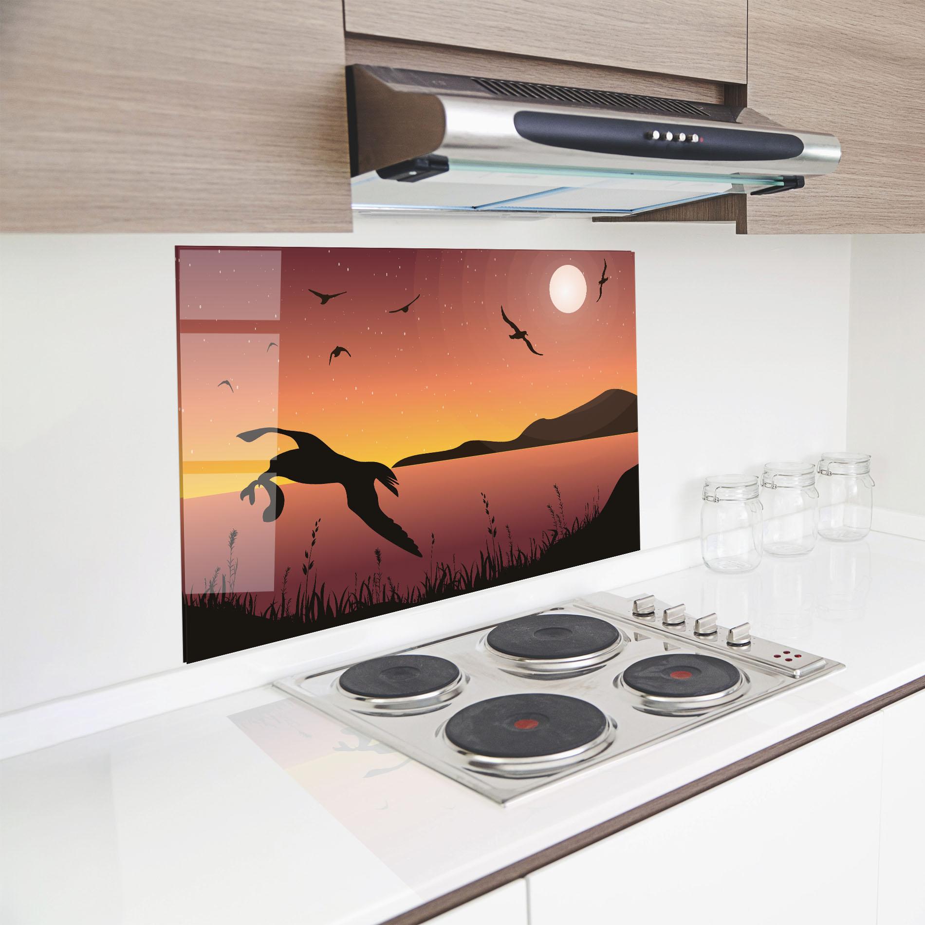 Küchenrückwand Glas Birds Fishing mockup 8