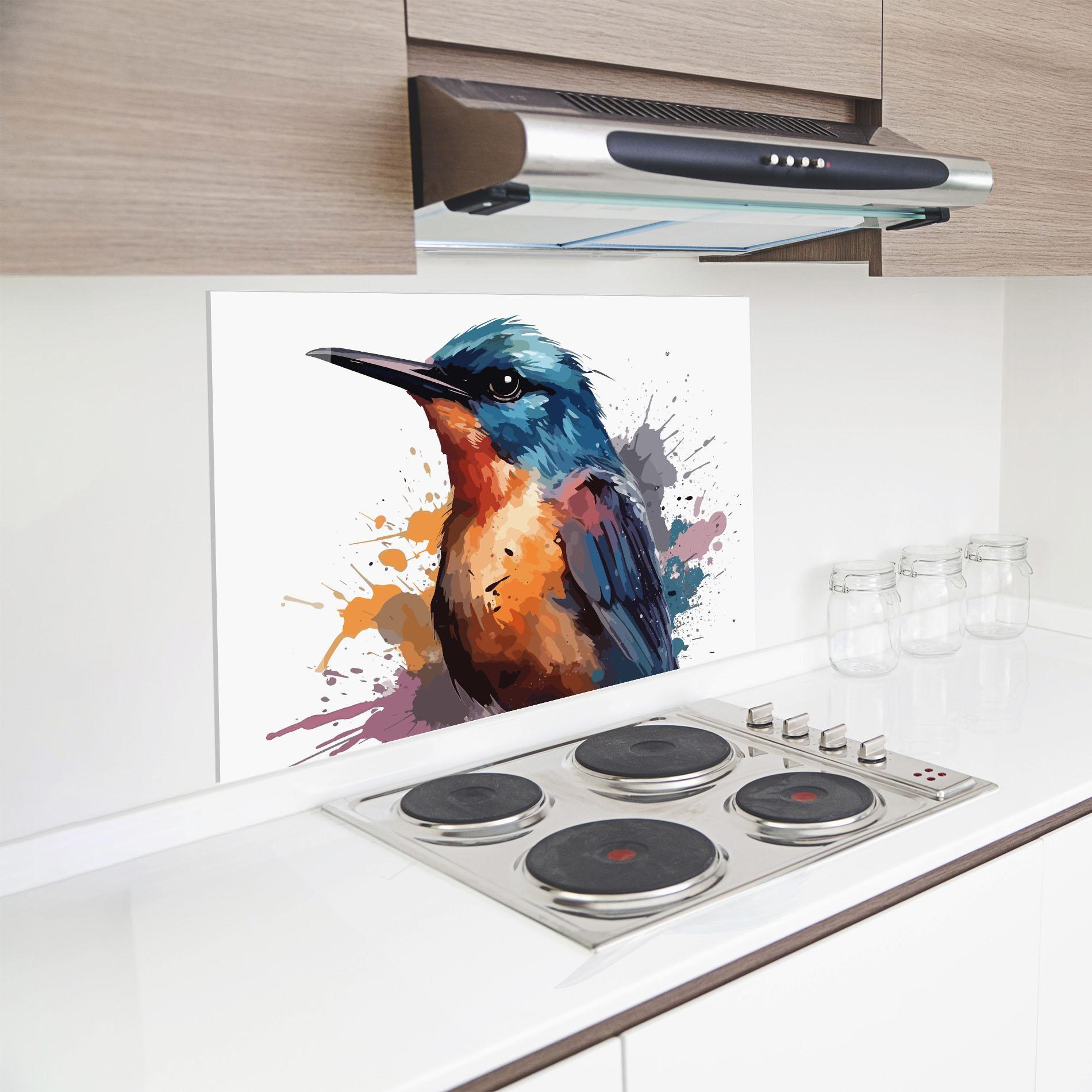 Küchenrückwand Glas Brush Style Bird mockup 8