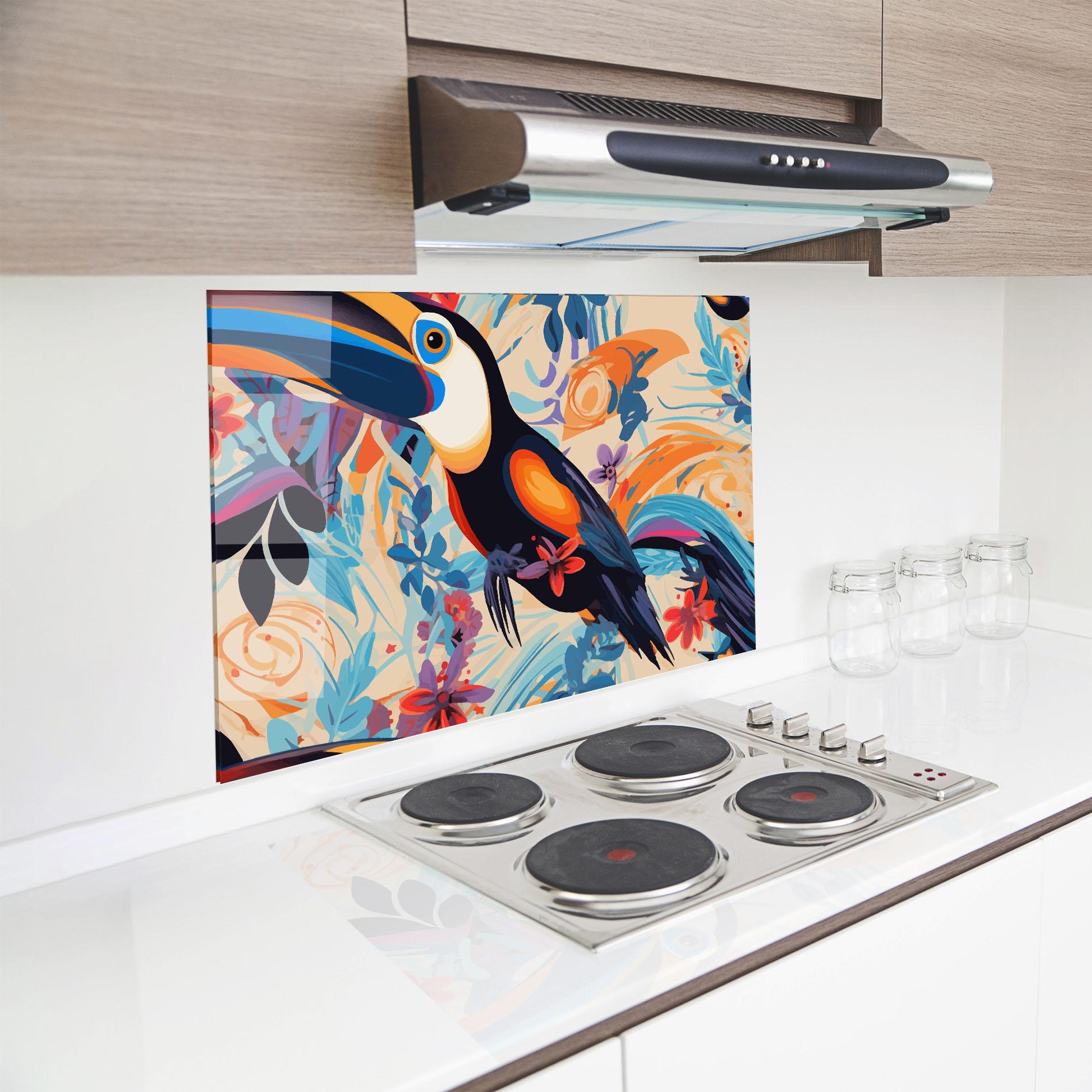 Küchenrückwand Glas Colorful Toucan mockup 8