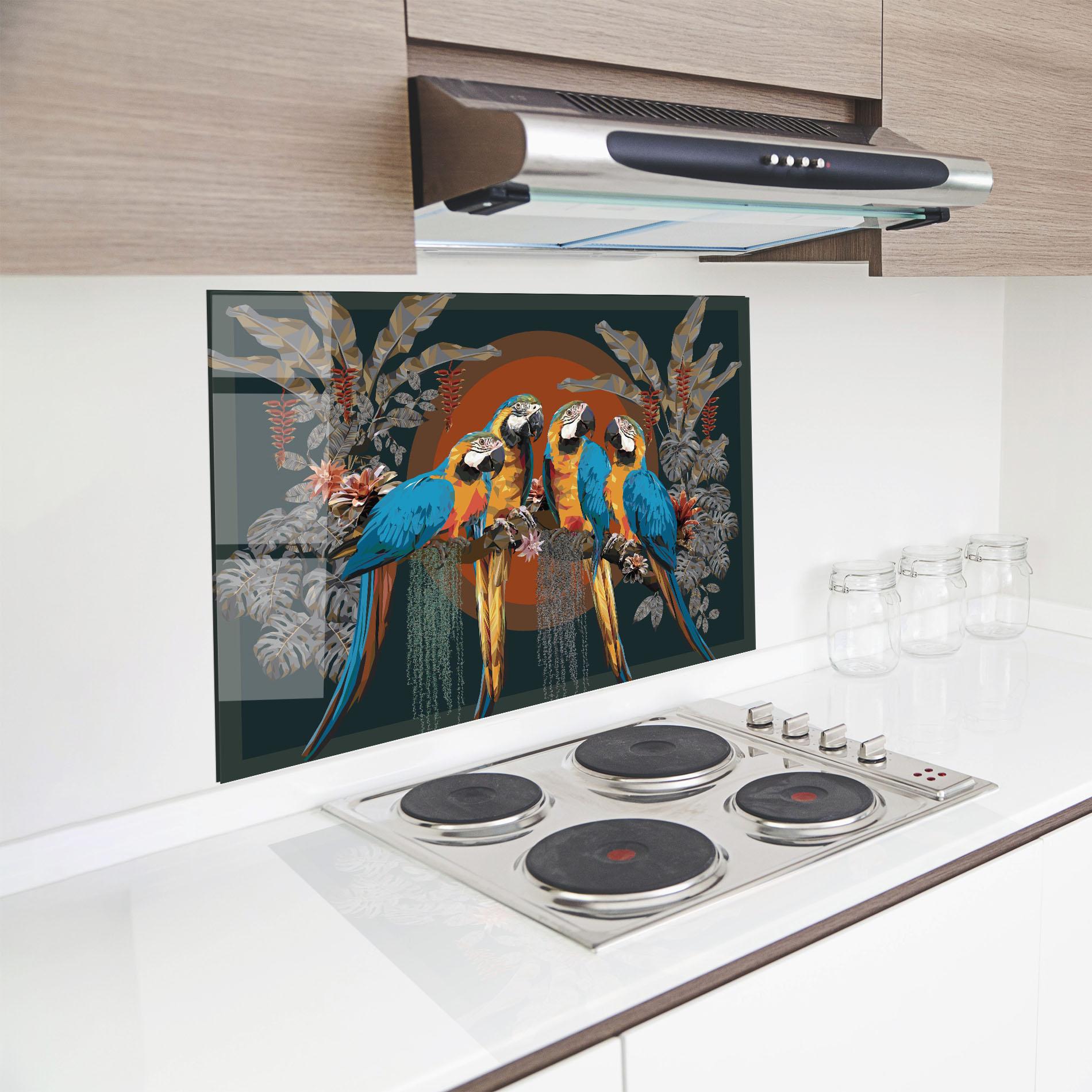 Küchenrückwand Glas Parrot Couples mockup 8