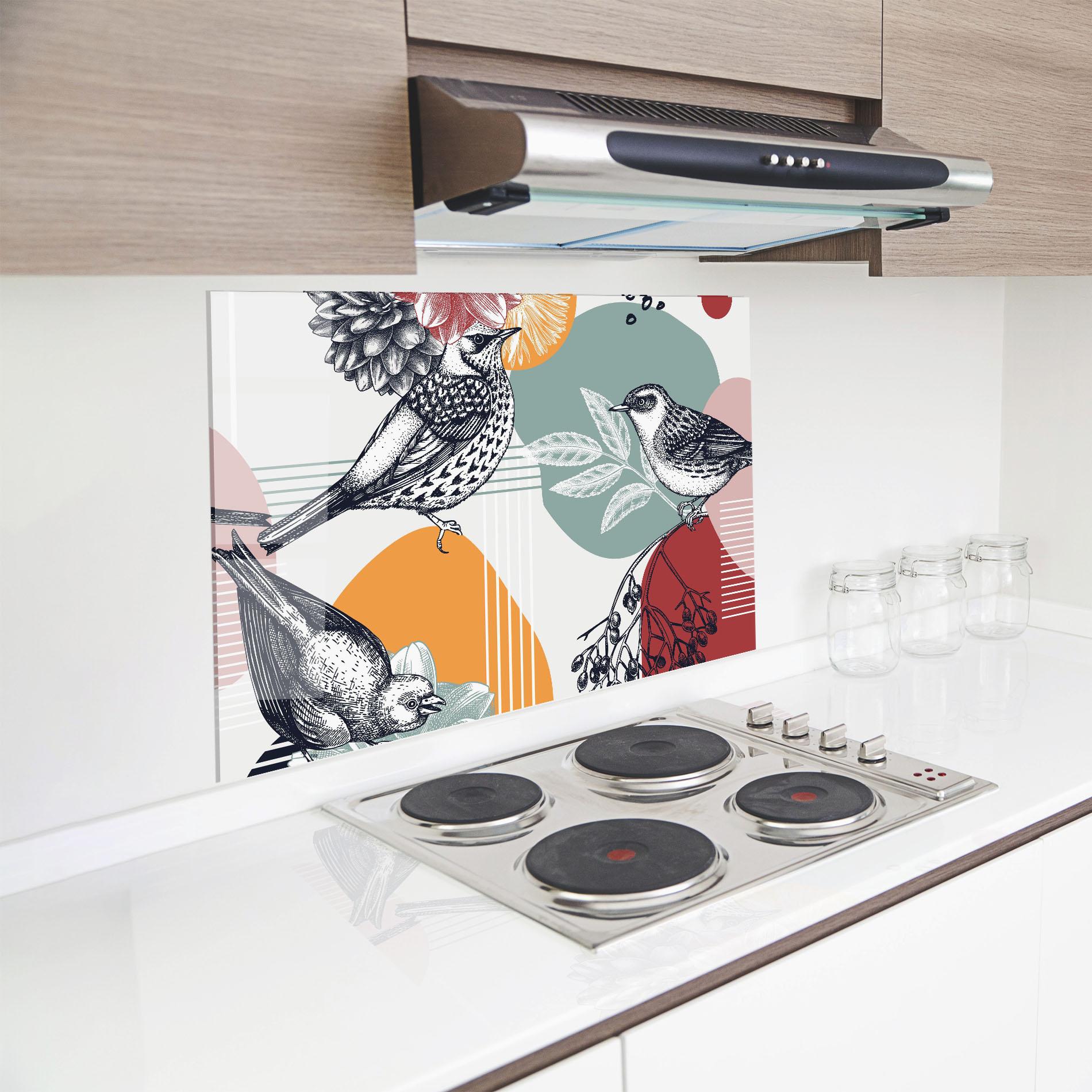 Küchenrückwand Glas Pretty Birds Collge mockup 8