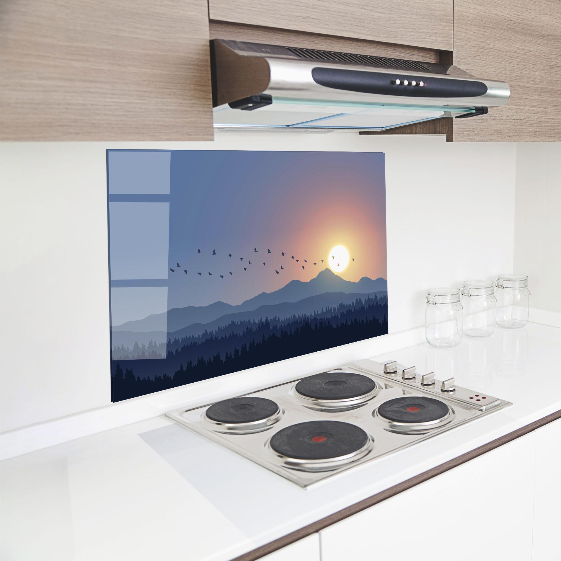 Küchenrückwand Glas Sunset Birds View mockup 8