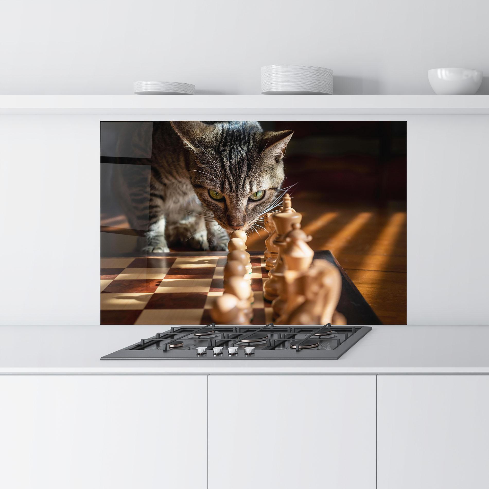 Küchenrückwand Glas Chess Cat mockup 9