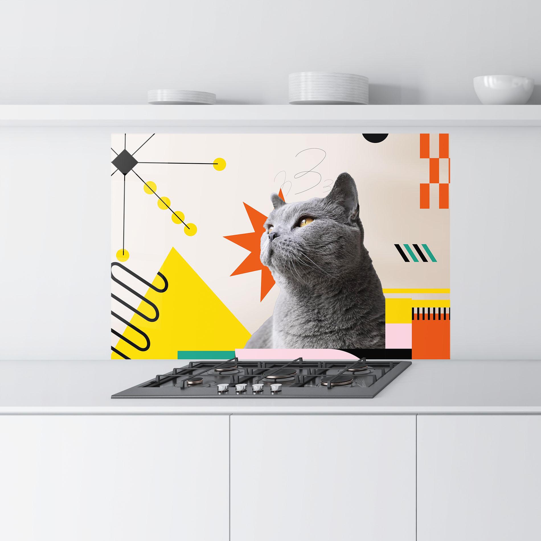 Küchenrückwand Glas Colorful Graphic Cat mockup 9