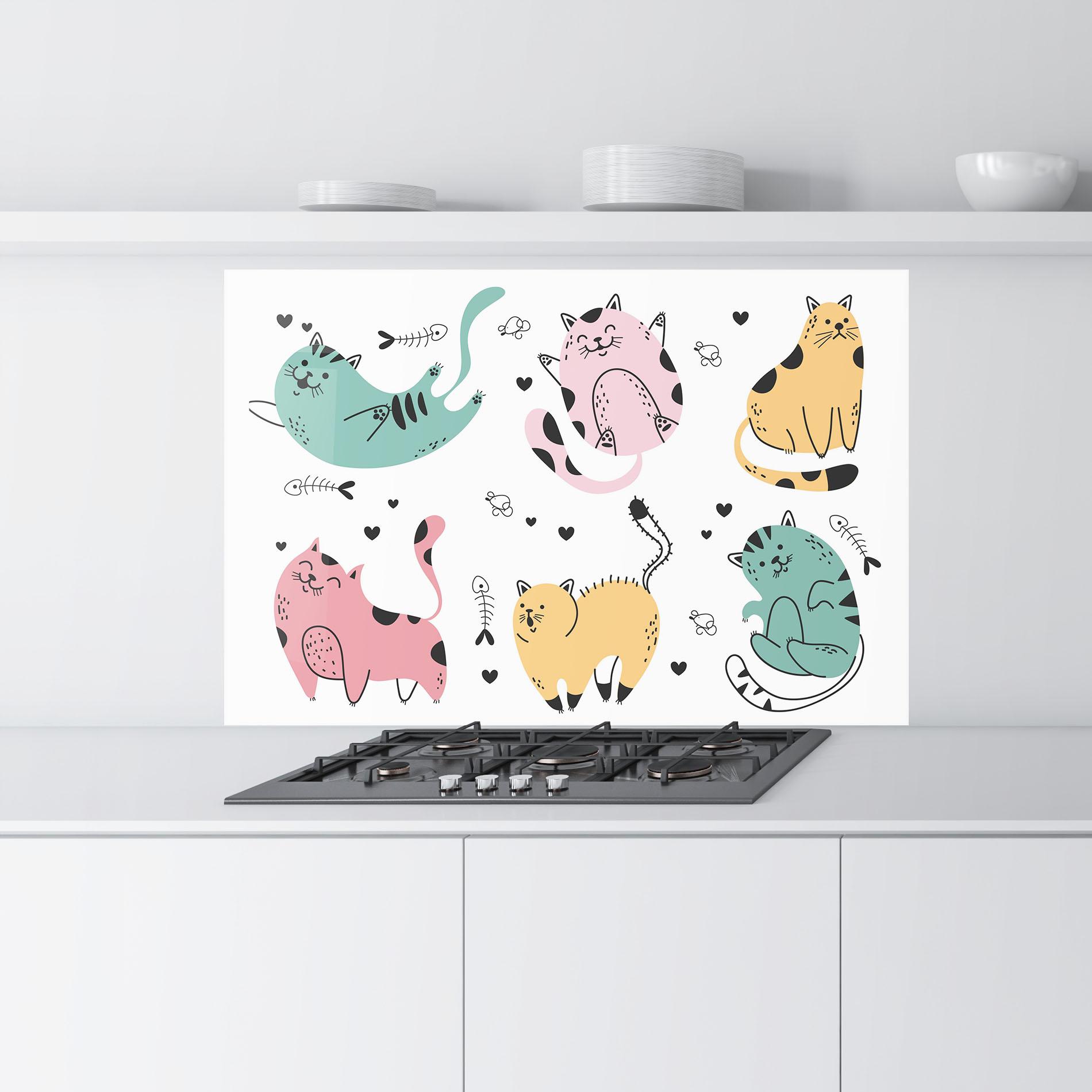 Küchenrückwand Glas Doodle Cat mockup 9