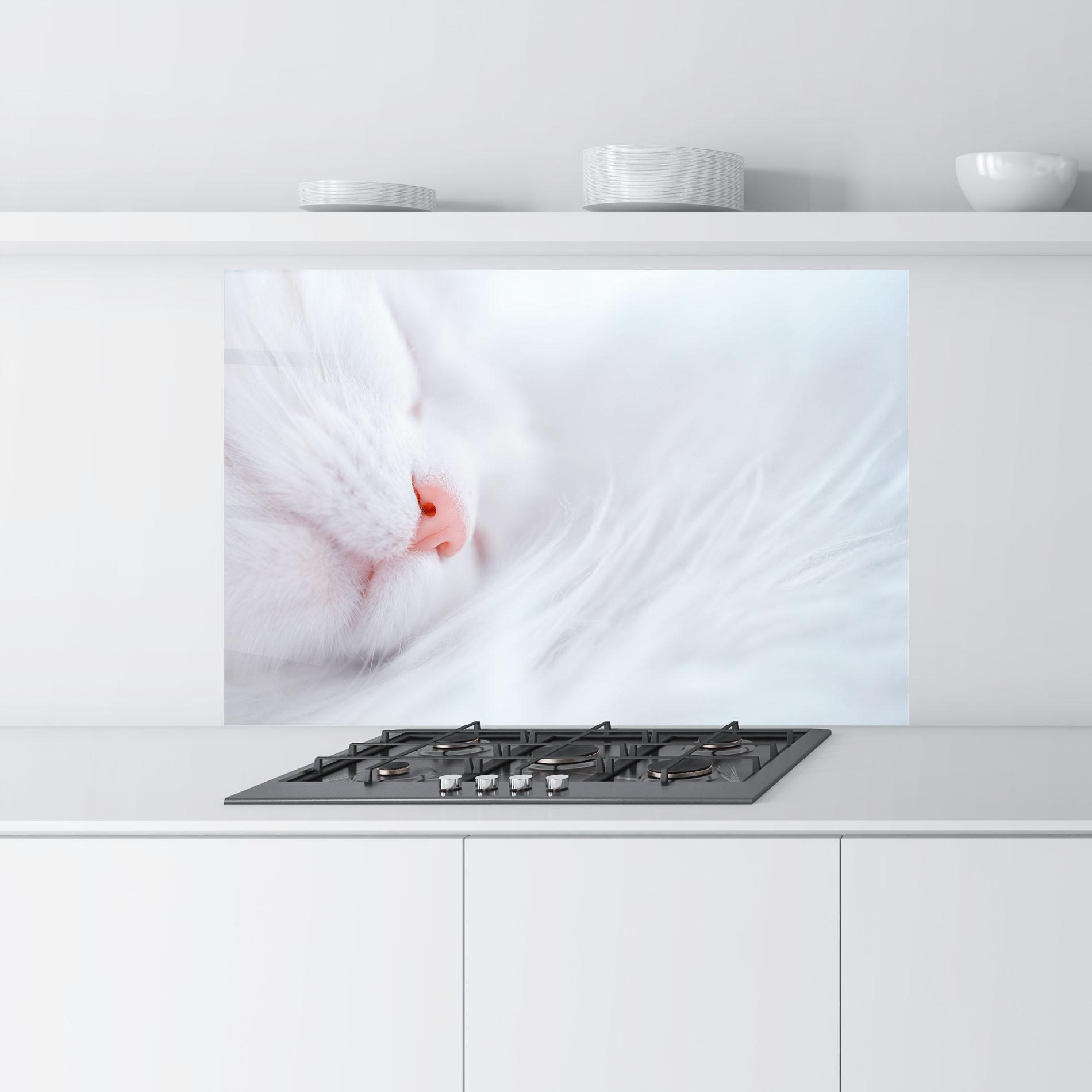 Küchenrückwand Glas Dreamy White Cat mockup 9