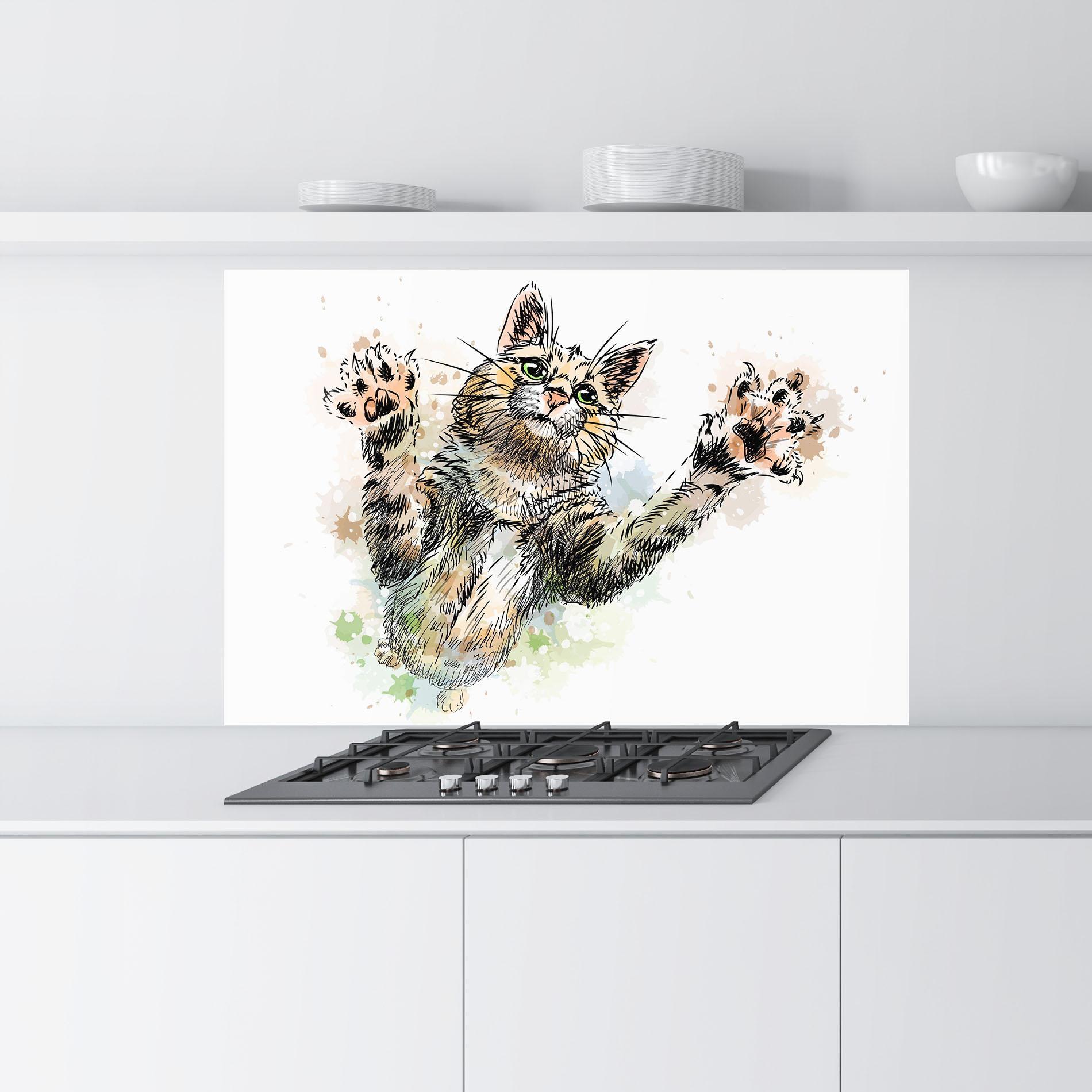 Küchenrückwand Glas Orange Cat Splash mockup 9