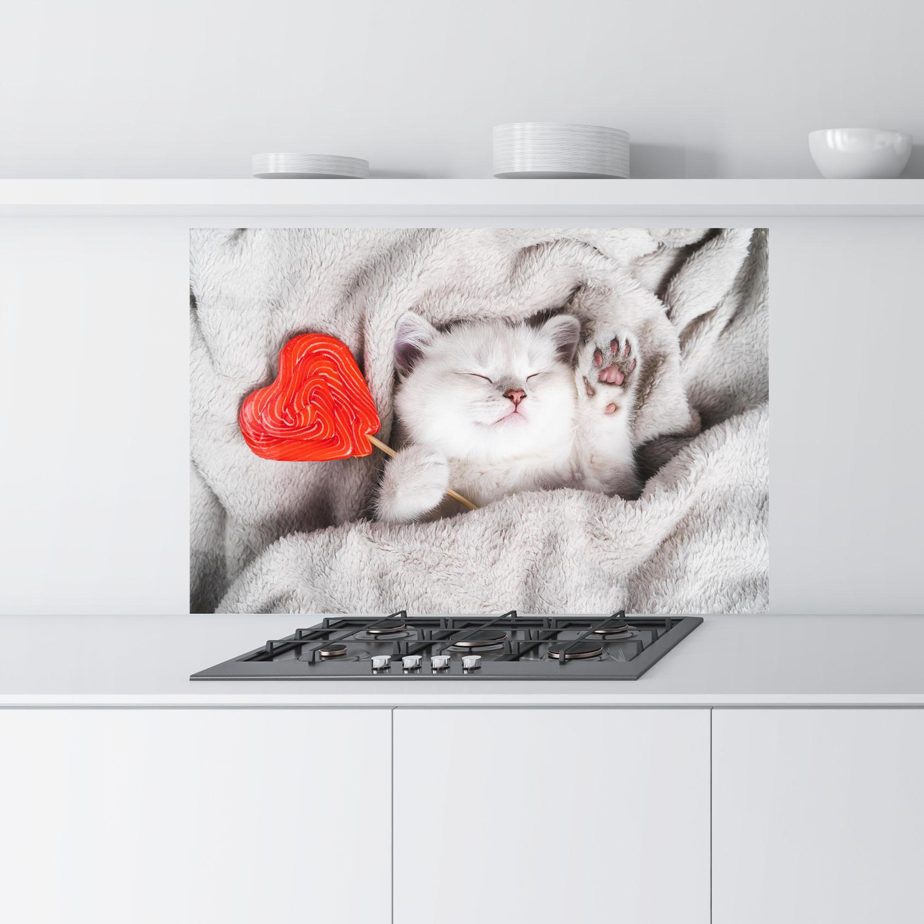 Küchenrückwand Glas Small White Kitten mockup 9