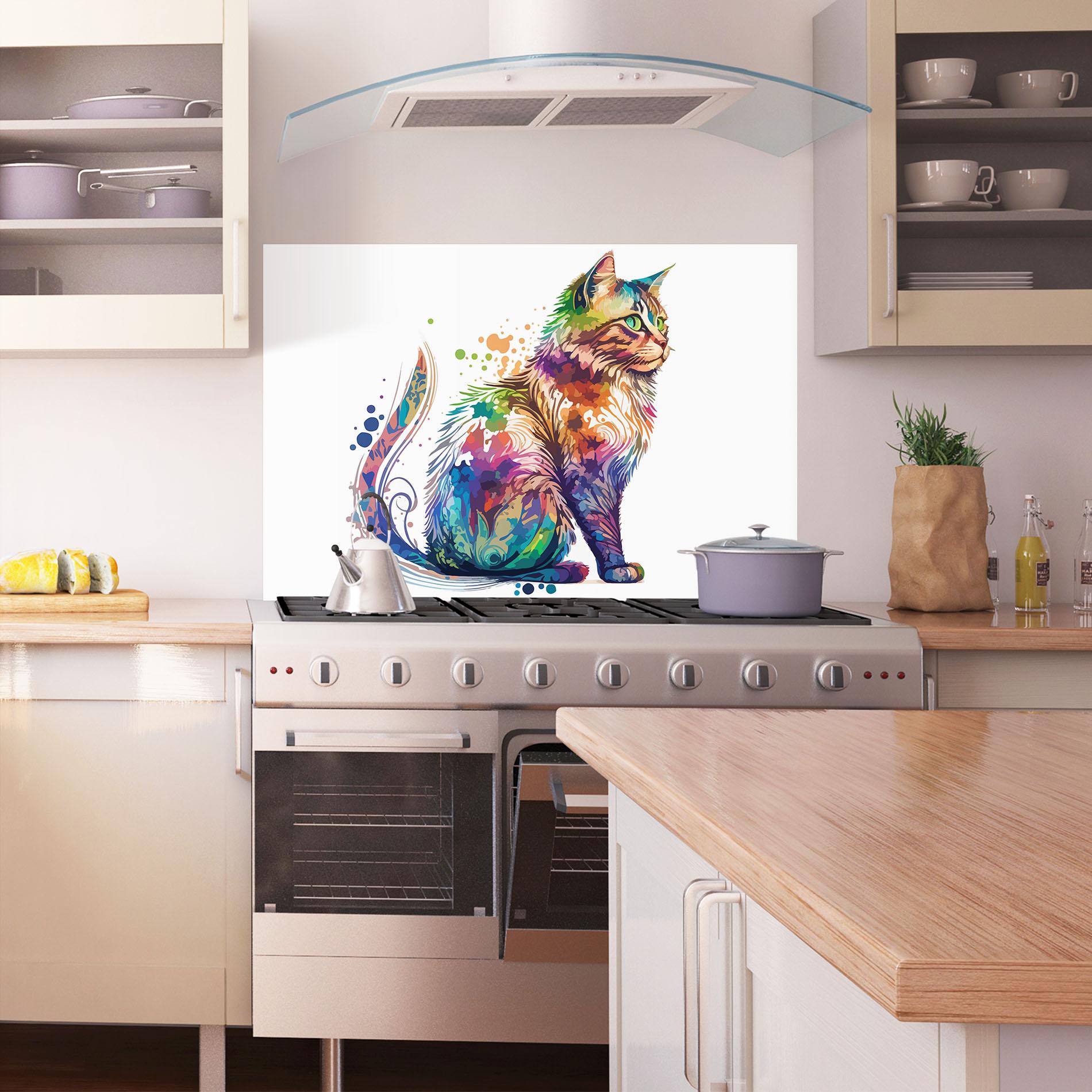 Küchenrückwand Glas Cat Color Mix mockup 1