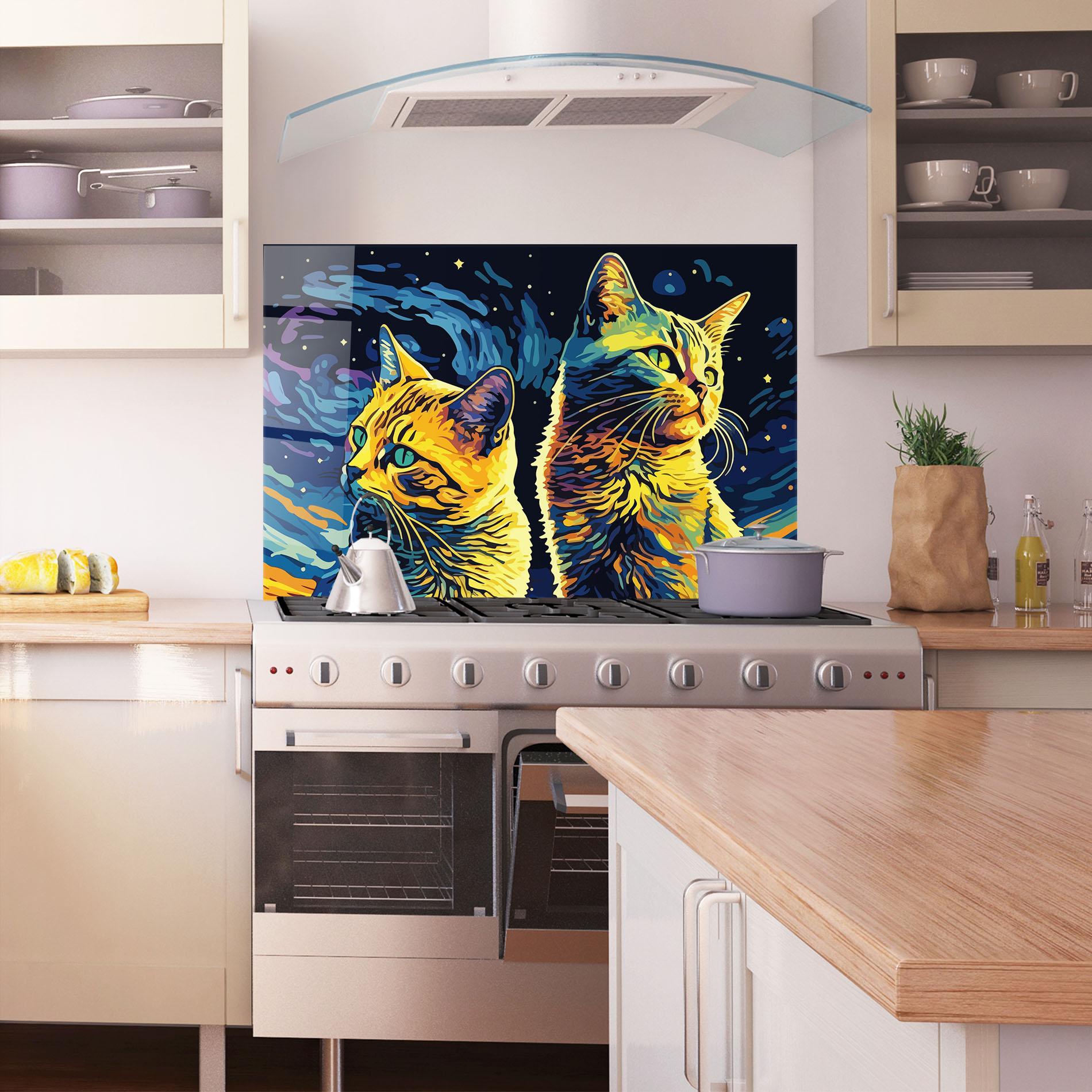 Küchenrückwand Glas Cat Painting mockup 1