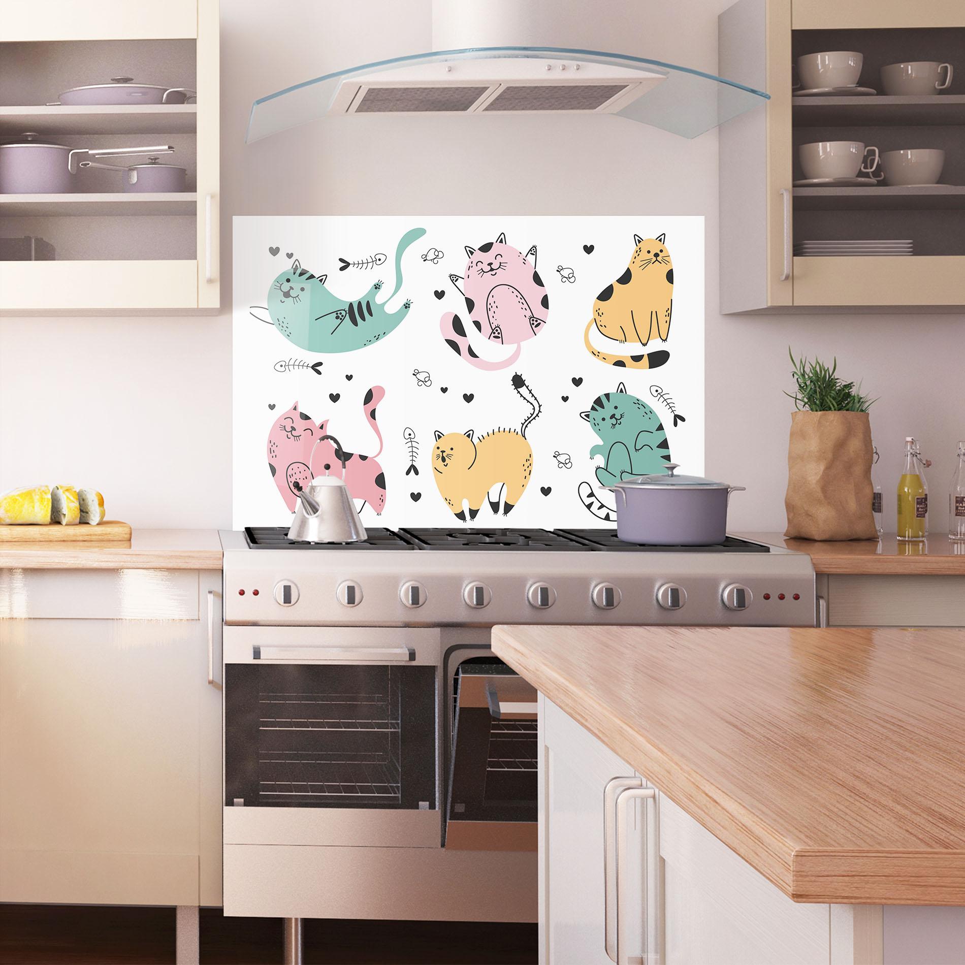 Küchenrückwand Glas Doodle Cat mockup 1