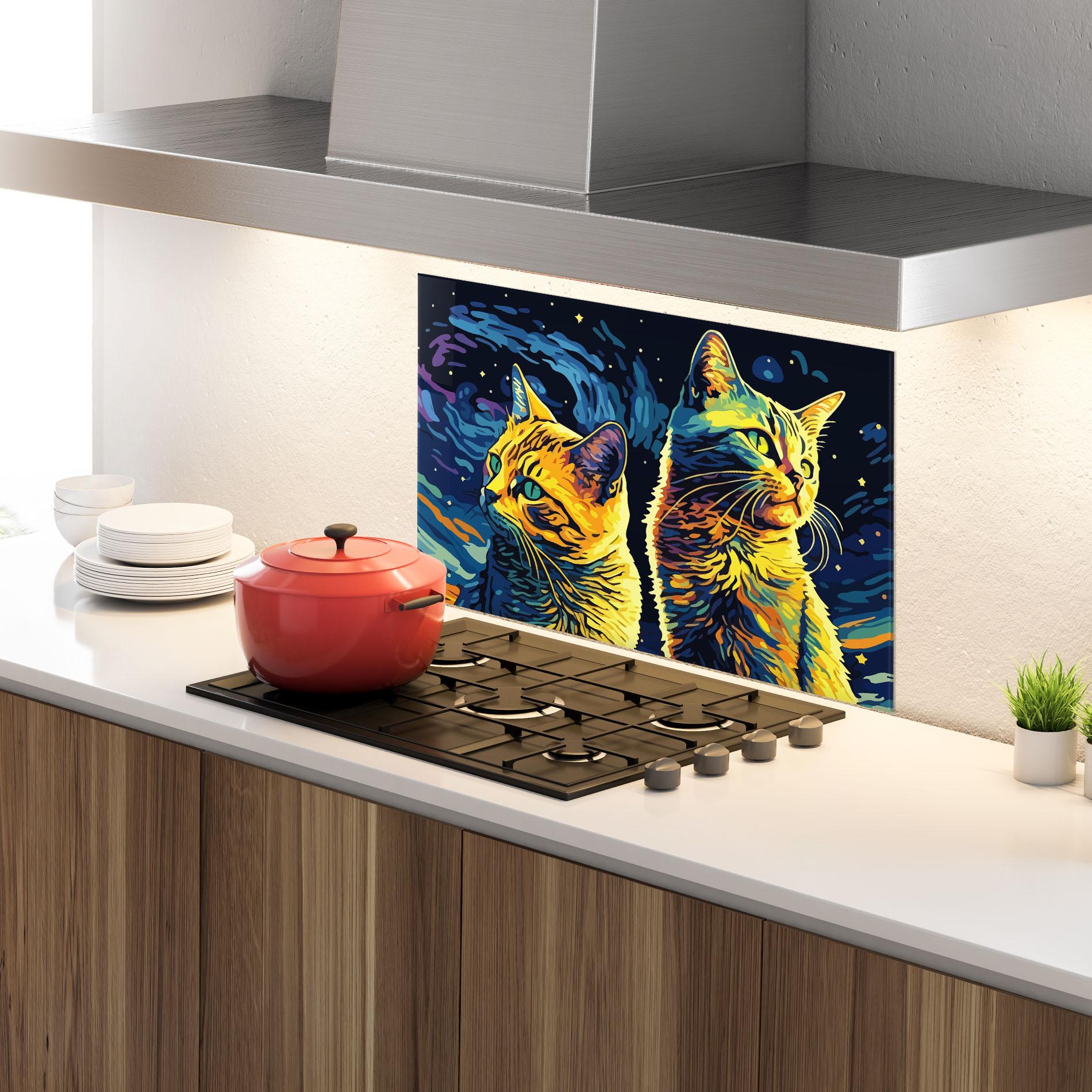 Küchenrückwand Glas Cat Painting mockup 4