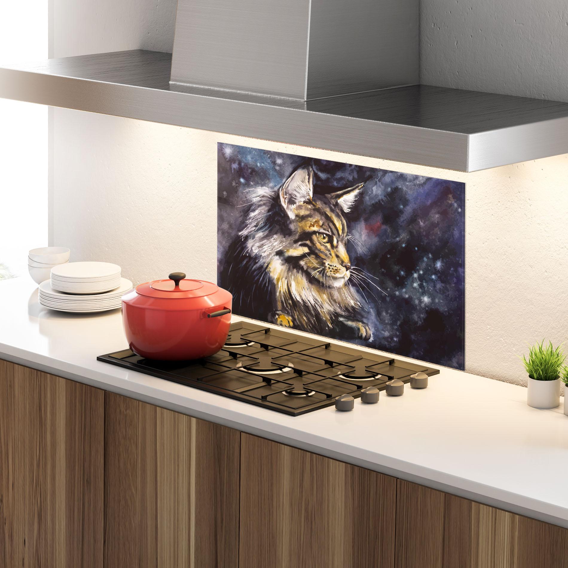 Küchenrückwand Glas Cat Watercolor Art mockup 4