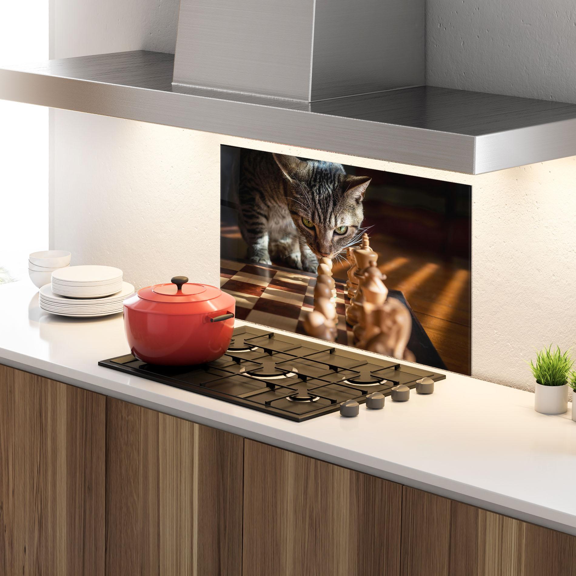 Küchenrückwand Glas Chess Cat mockup 4
