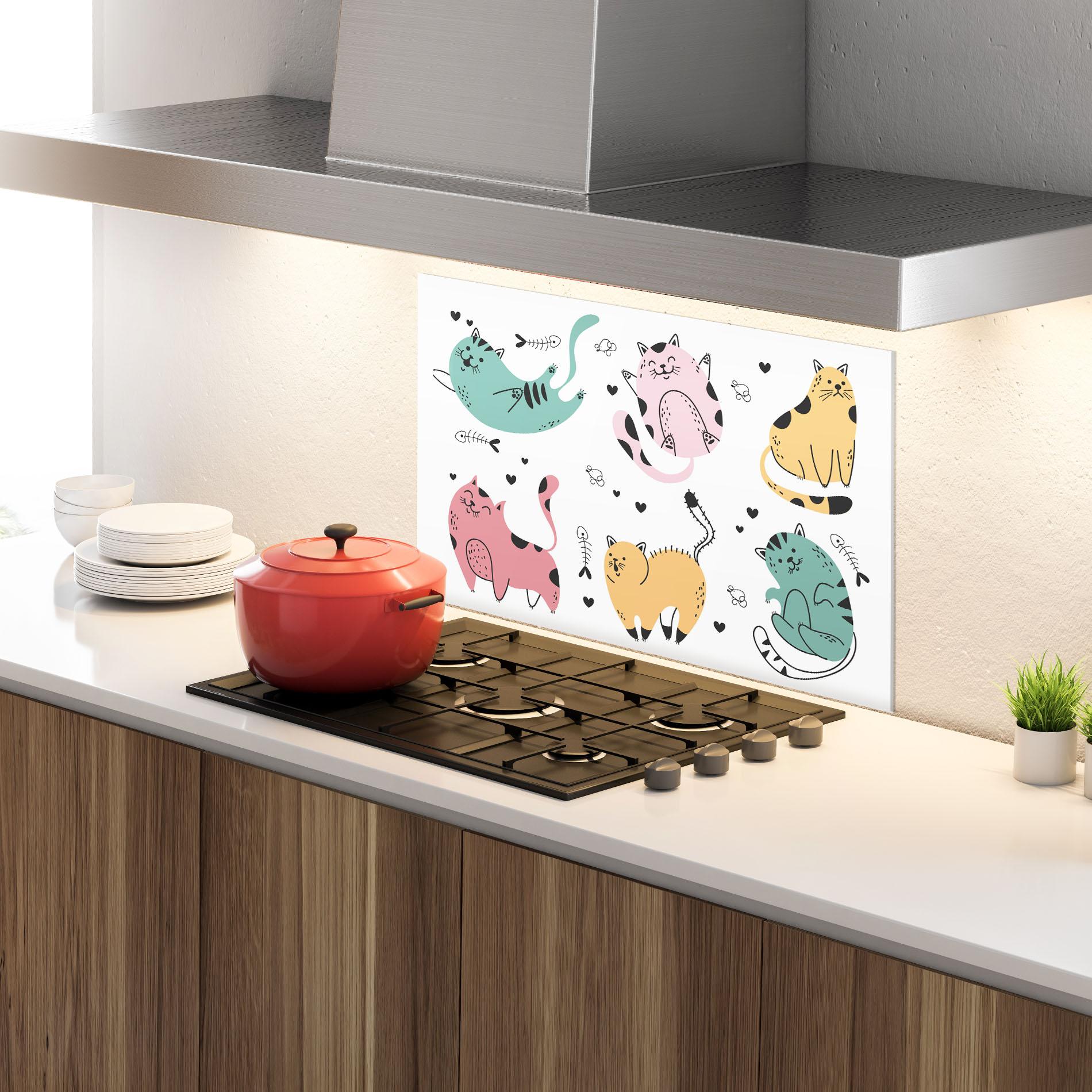 Küchenrückwand Glas Doodle Cat mockup 4